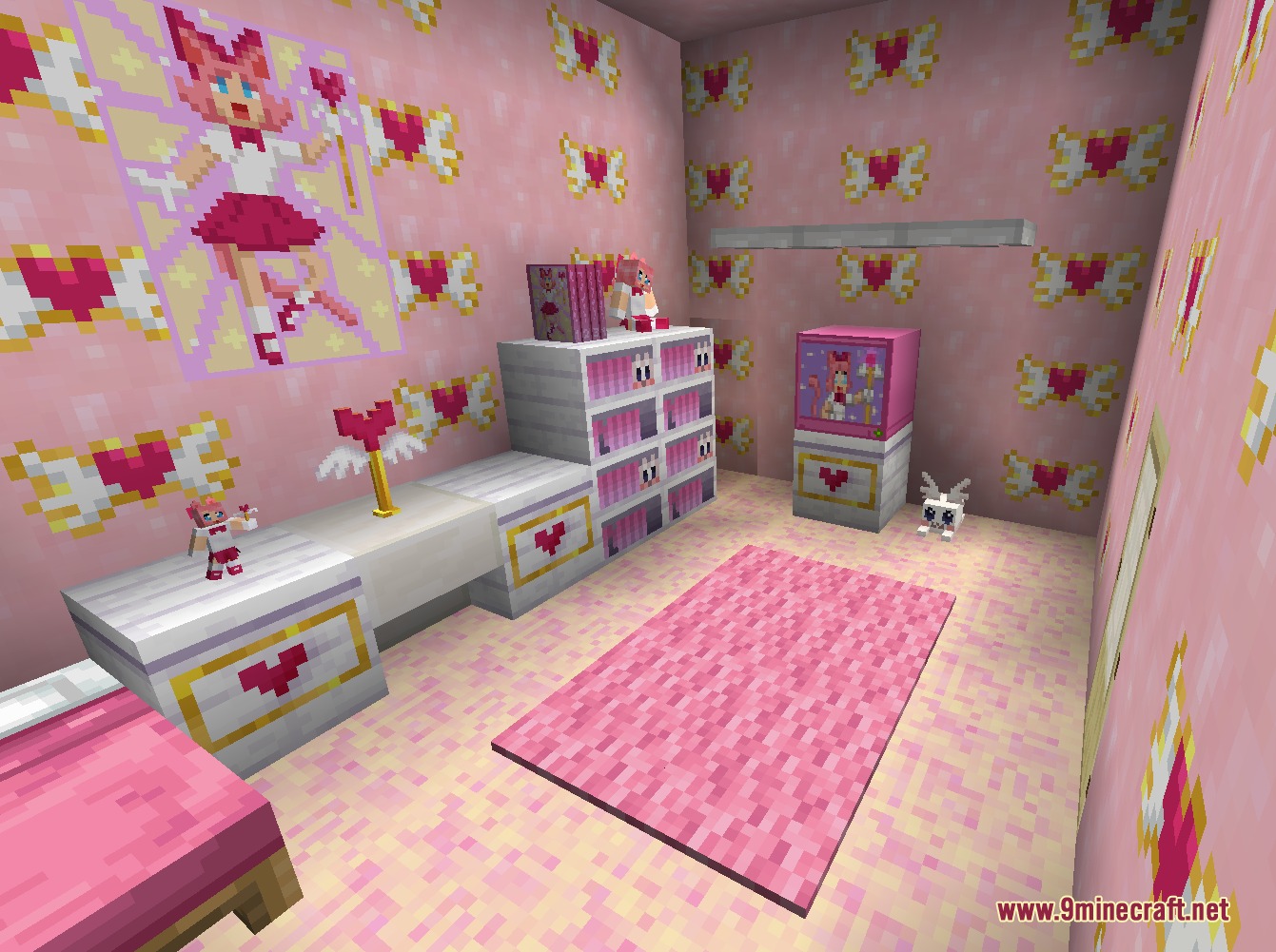 The Emporium Furniture Mod Screenshot 8 Cute pink and white bedroom with magical girl themed furniture and anime decor