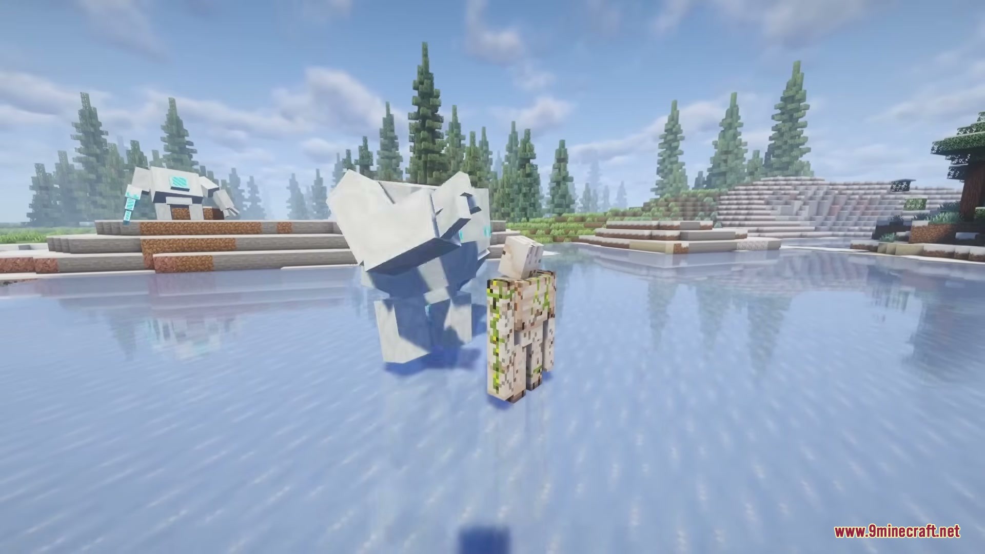 The Ice of Death Mod Screenshot 10 A giant white ice golem stands next to an iron golem on ice