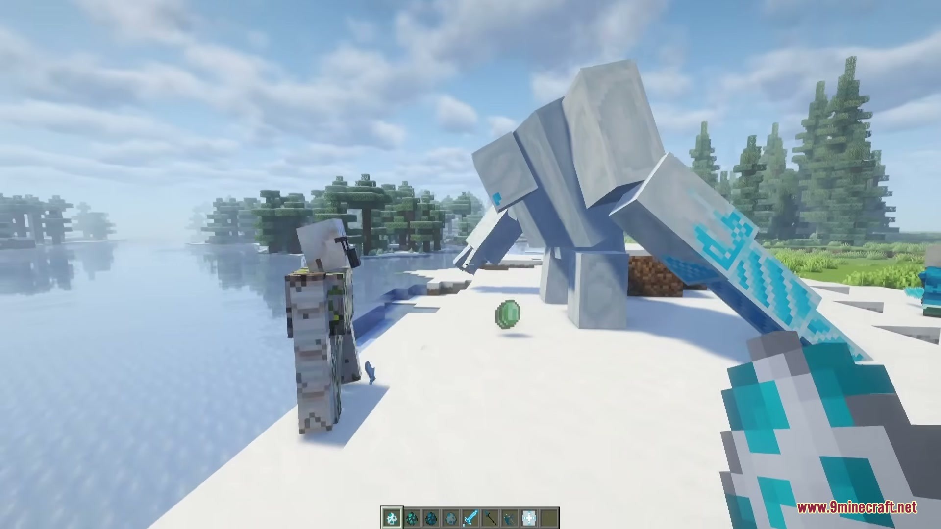 The Ice of Death Mod Screenshot 6 A massive Ice Golem and an Iron Golem standing in the snow
