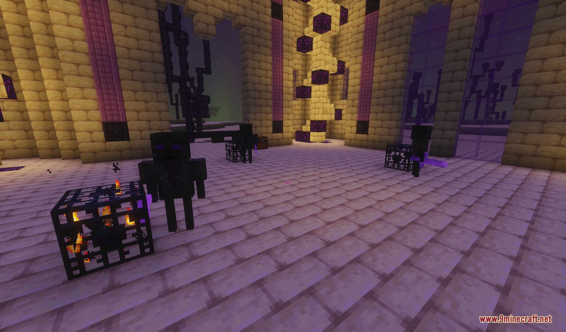 The Last Sword You Never Forgot Mod Screenshot 6 Sword Wraiths guarding mob spawners inside a decorated end stone building