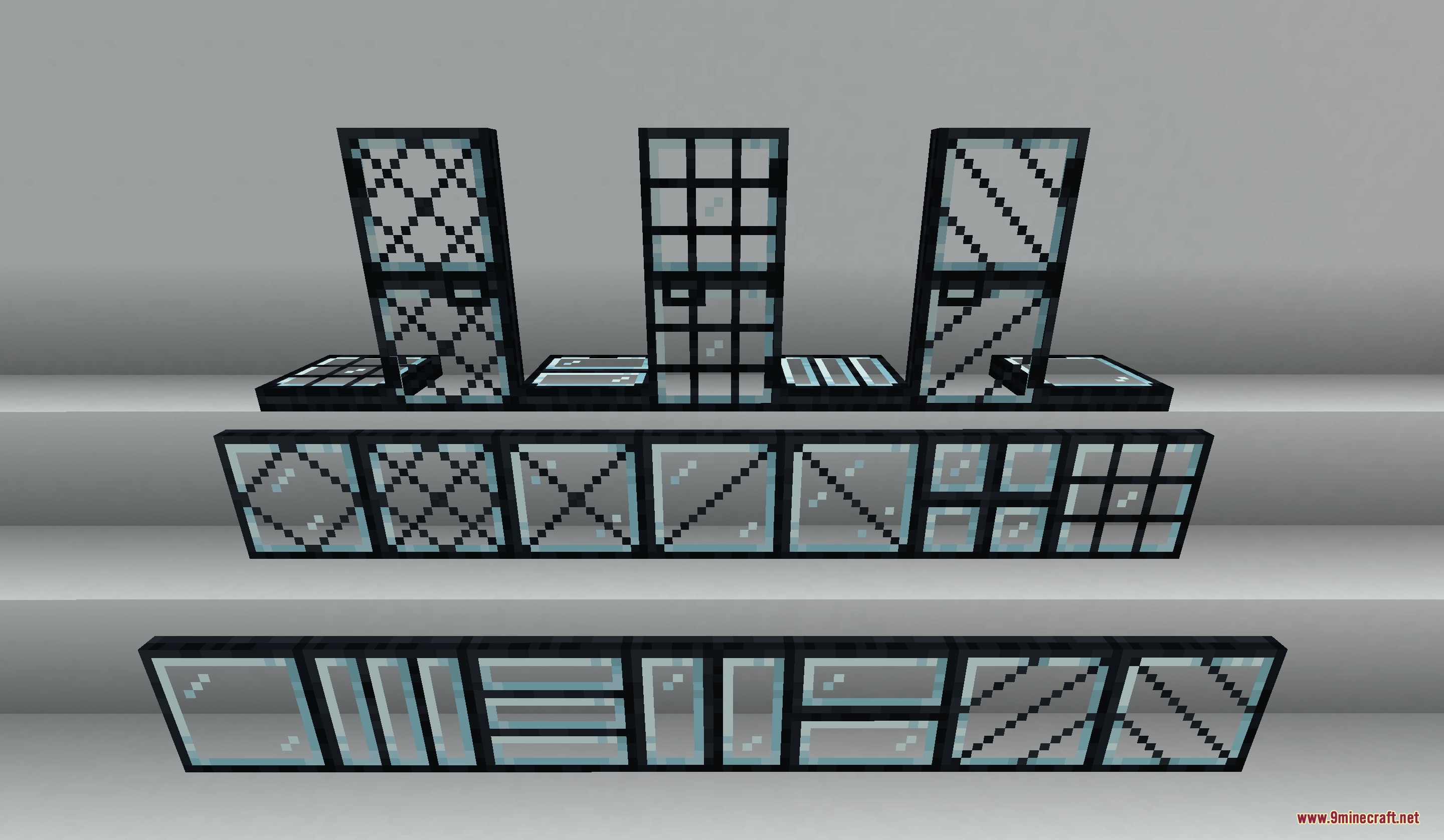 The Lead Age Mod Screenshot 3 Showcase of customizable leaded glass panes and doors with intricate black frames