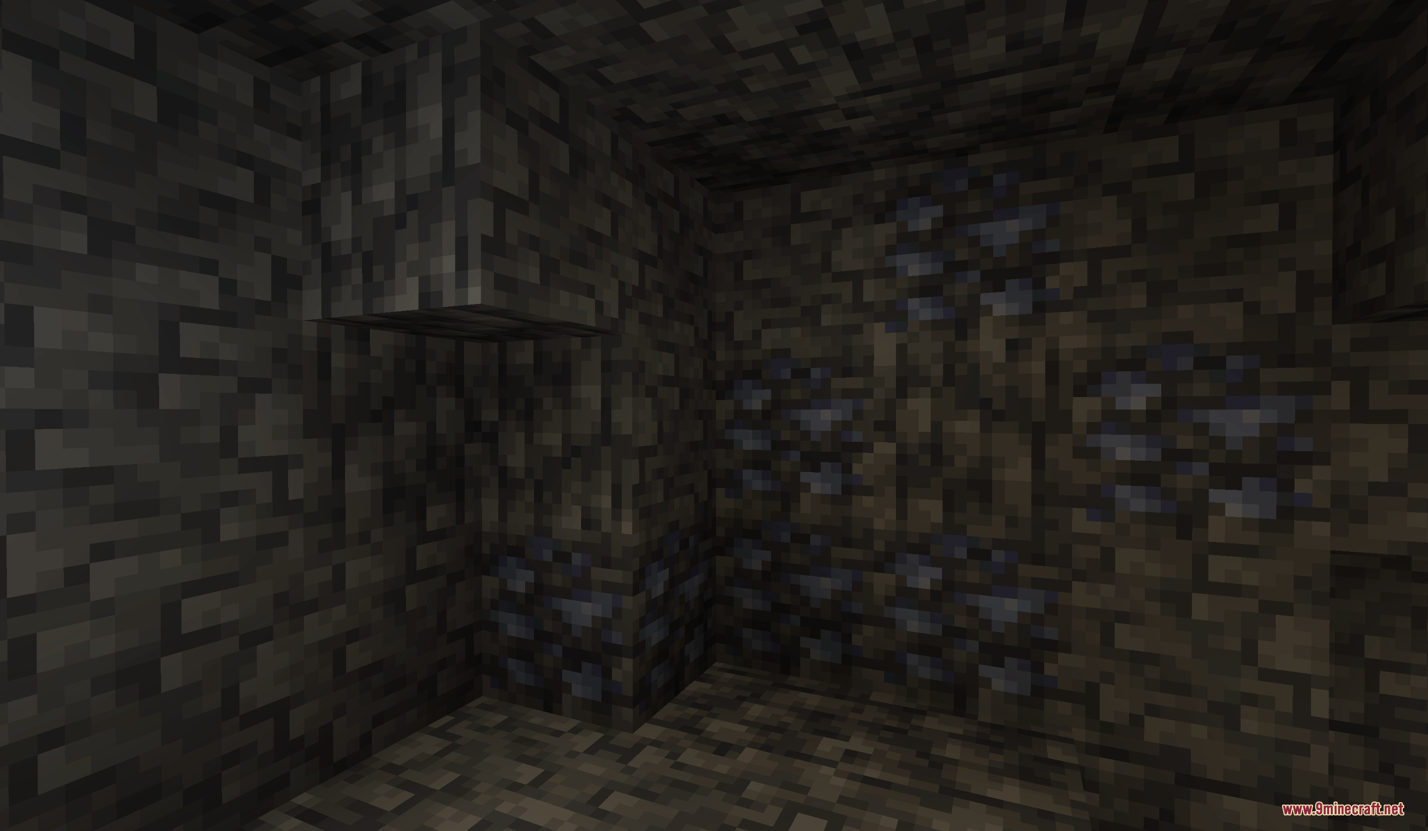 The Lead Age Mod Screenshot 7 Lead ore deposits are scattered across dark deepslate walls in an underground cave