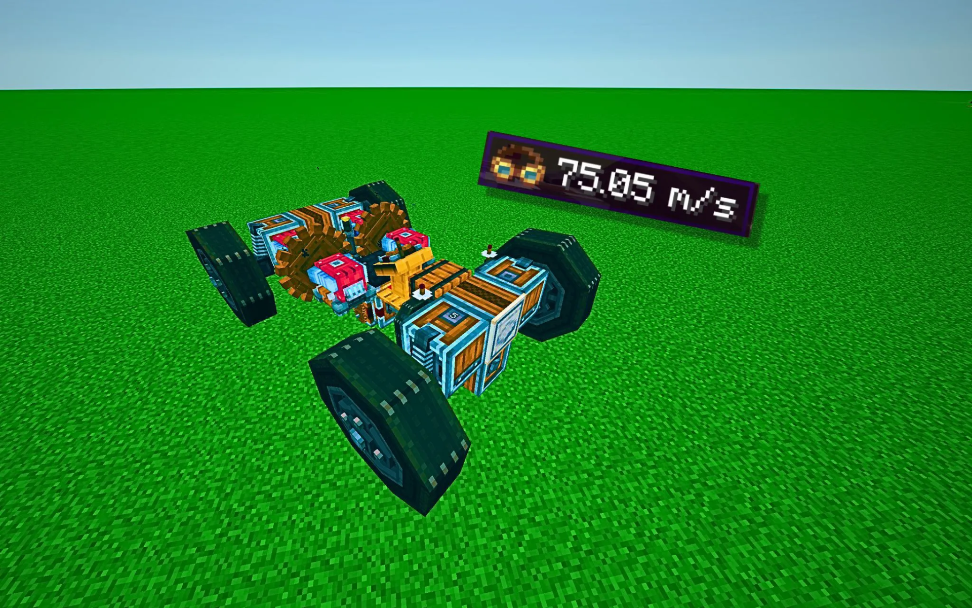 The Lotnos V3 Schematic Screenshots 1 The Lotnos vehicle on a green field showing a high speed display
