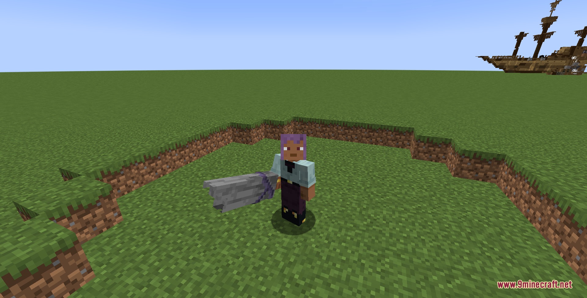The Mango New Advent Mod Screenshot 2 Player wielding a heavy amethyst hammer while standing in a small dirt crater