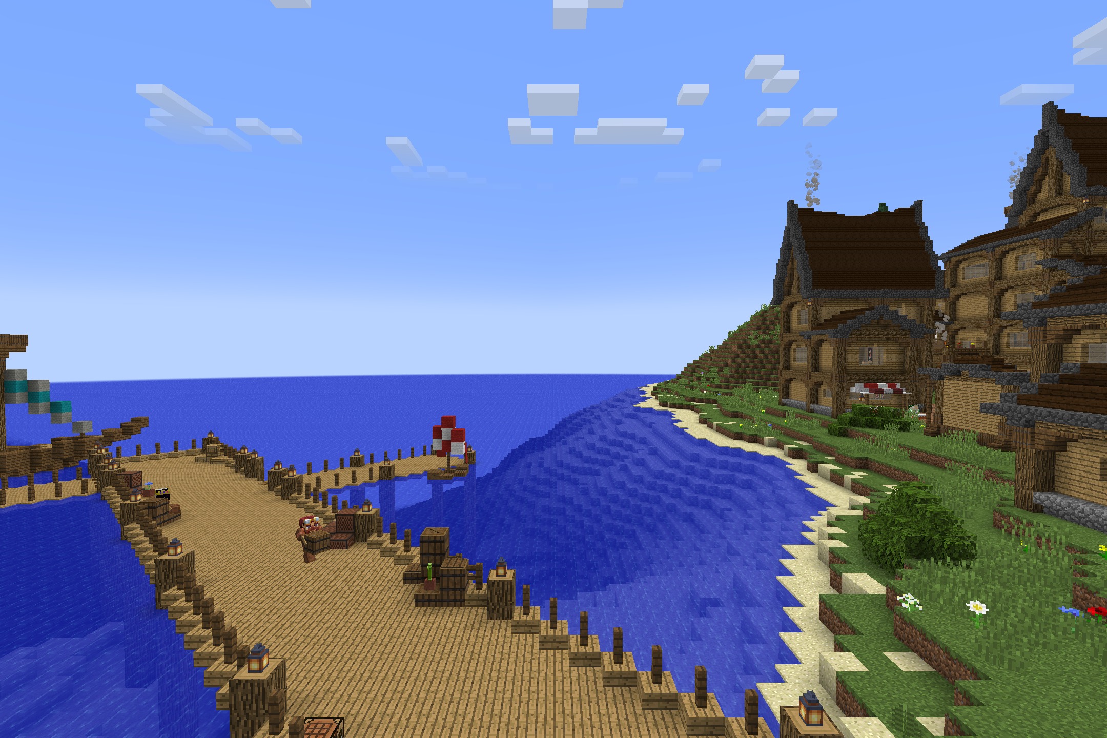 The Original Work Resource Pack Screenshot 7 A coastal village using the Original Work Resource Pack with classic textures