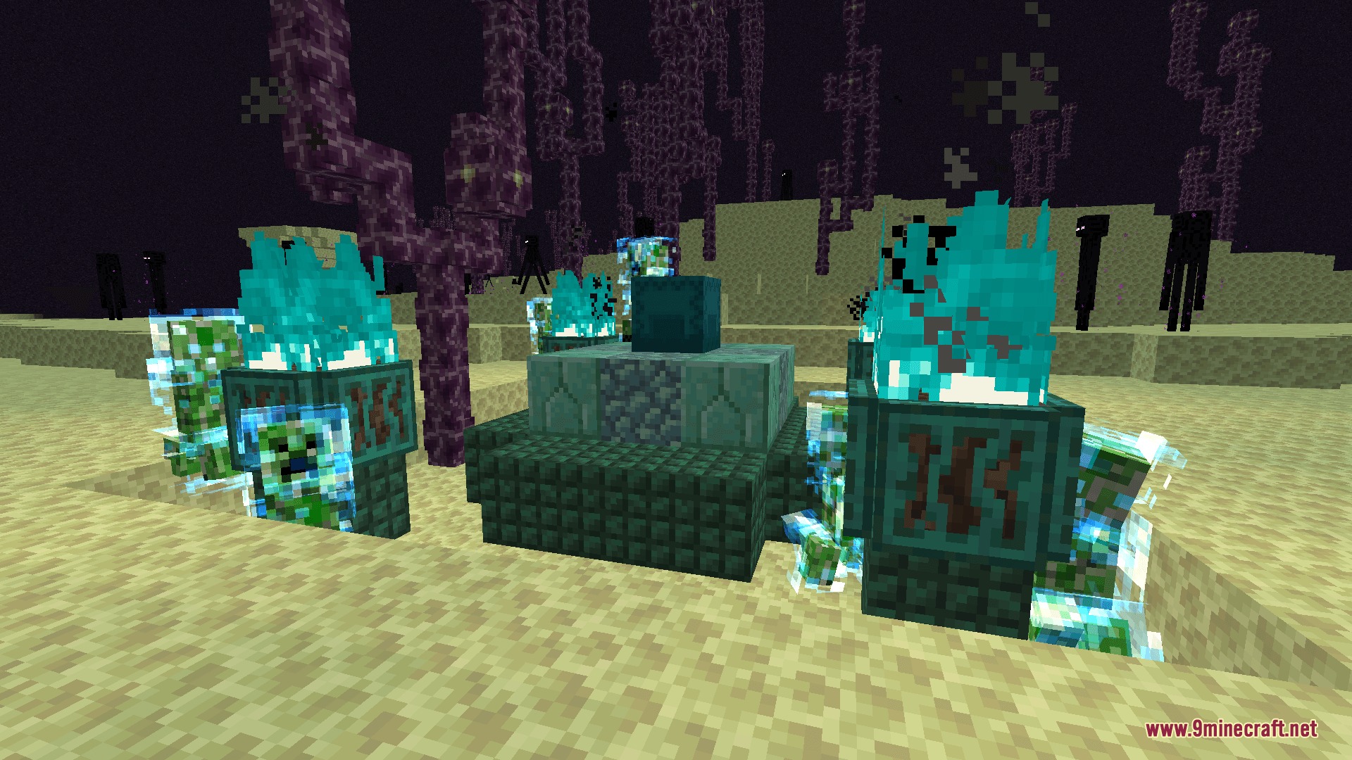 The Purgatory Mod Screenshot 4 Altar with blue flames and charged creepers in the End
