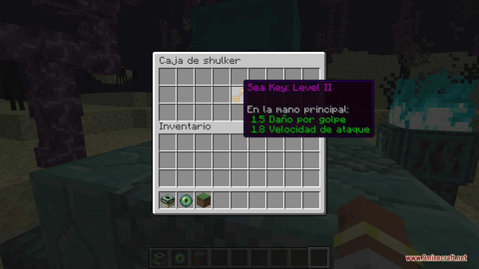 The Purgatory Mod Screenshot 5 Shulker box inventory displaying a Sea Key Level II item