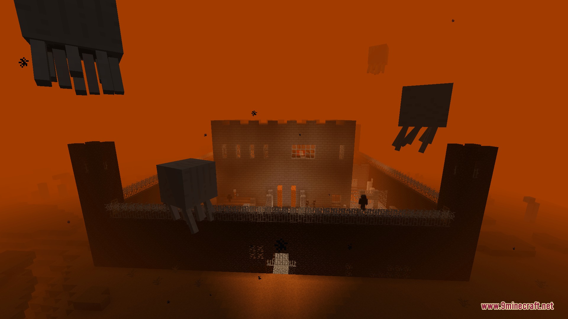 The Purgatory Mod Screenshot 7 Large prison fortress under a red sky in the Purgatory dimension