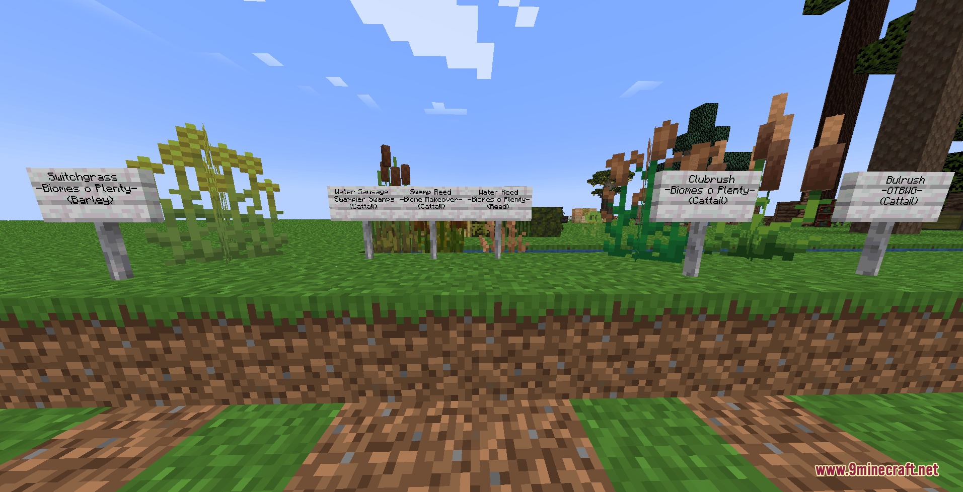 The Rename Compat Project Over 300 Mods Supported Resource Pack Screenshot 5 Minecraft plants labeled with signs to distinguish between different mod versions