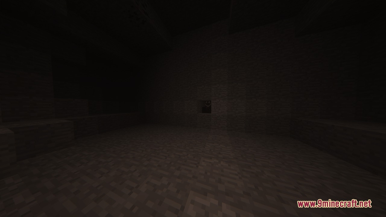 The Silhouettes Horror Mod Screenshot 6 A dark silhouette watches from a small gap in the stone block wall