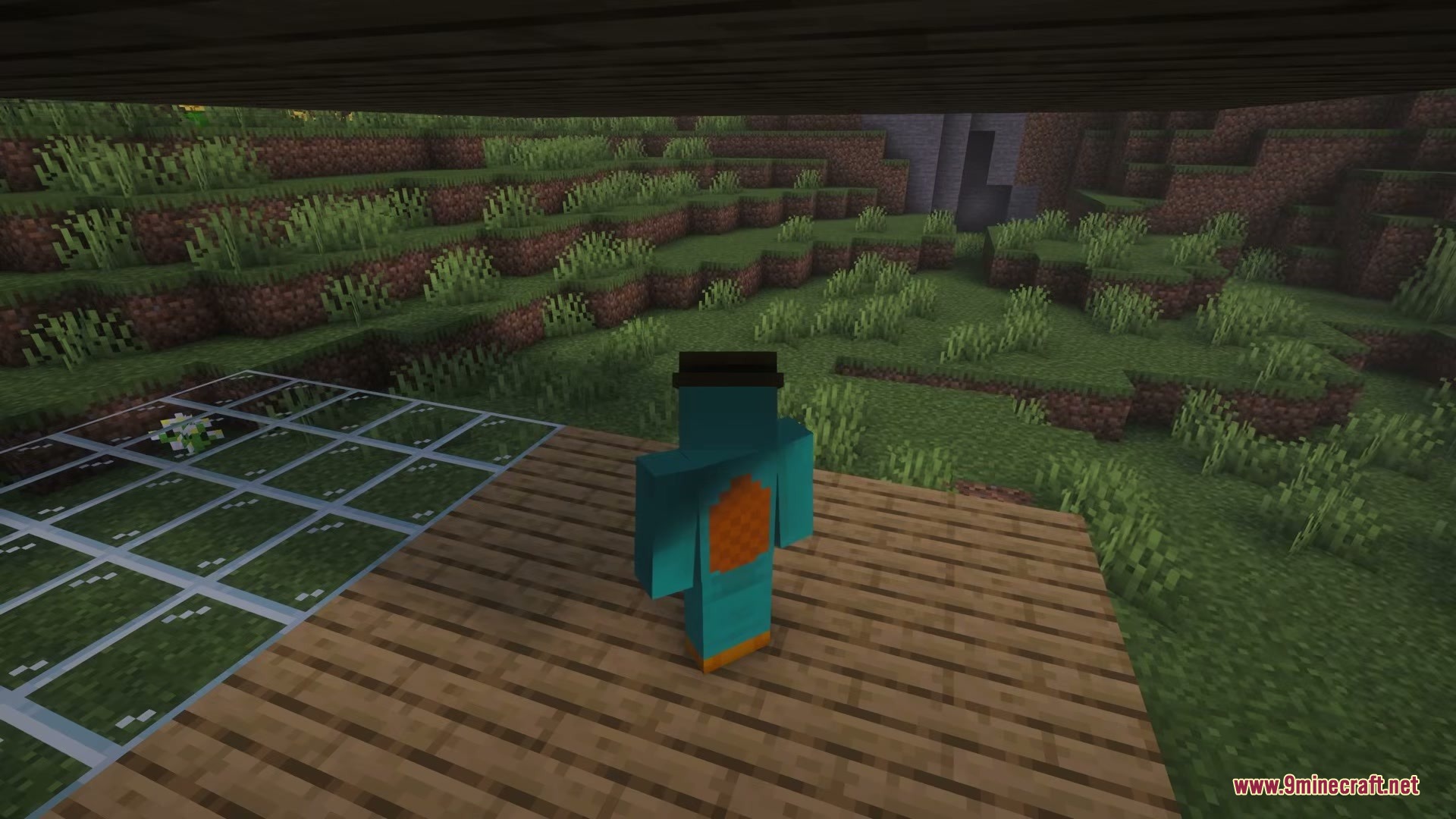 The Sound of Rain Mod Screenshot 3 Player wearing a Perry the Platypus skin stands on wooden planks during rain
