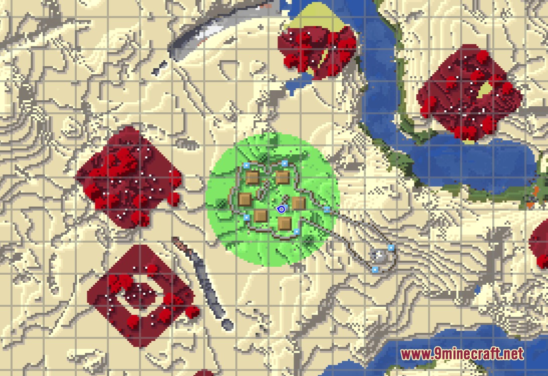 The Village Fights Back Mod Screenshot 3 Top down map showing a village protected by a green defensive zone