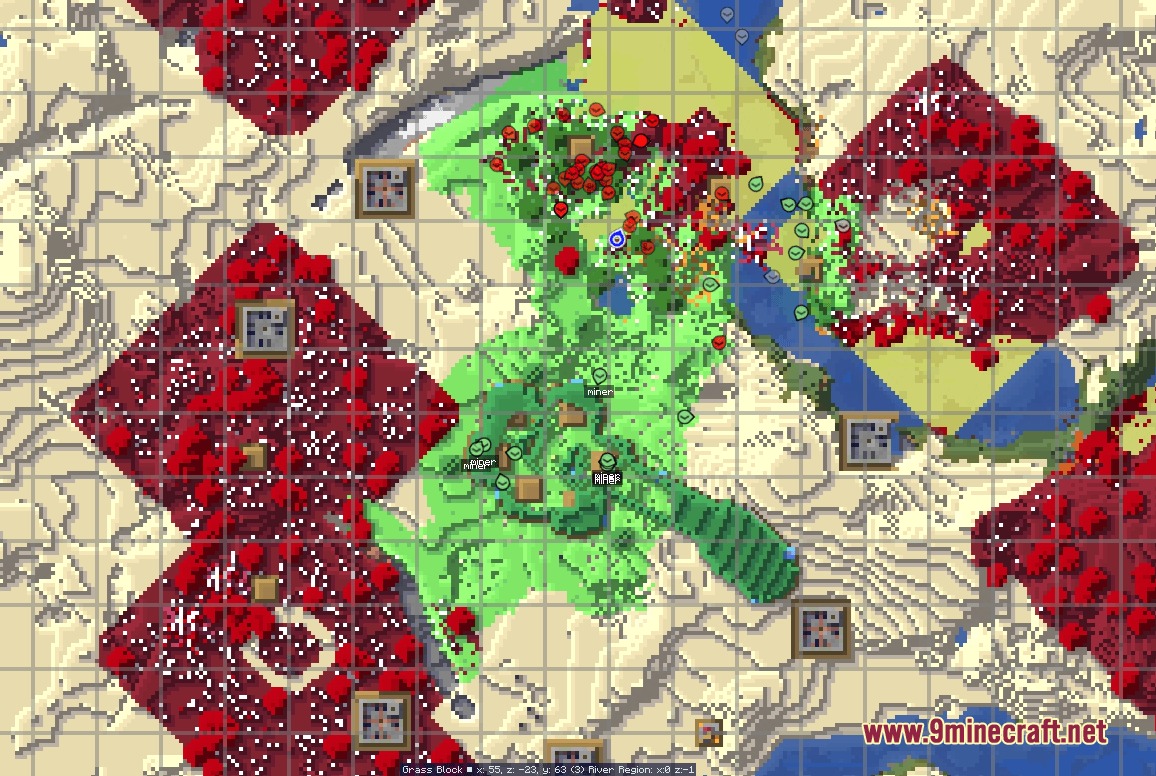 The Village Fights Back Mod Screenshot 4 The village defensive zone expands across the map to overtake red enemy bases