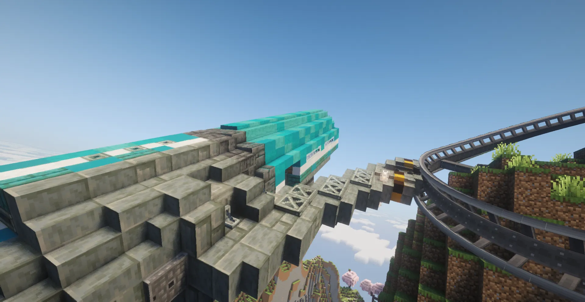 The Wall Runner Schematic Screenshots 1 Low angle view of a teal airship connected to a curved metal rail