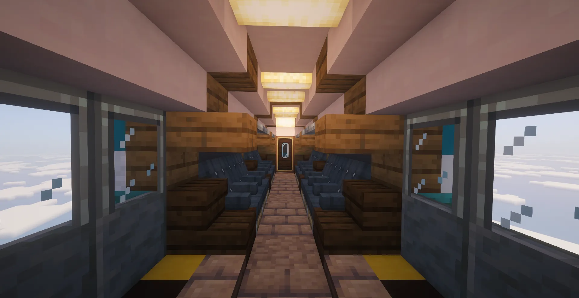 The Wall Runner Schematic Screenshots 3 Interior of a passenger train car with blue seating and wooden walls