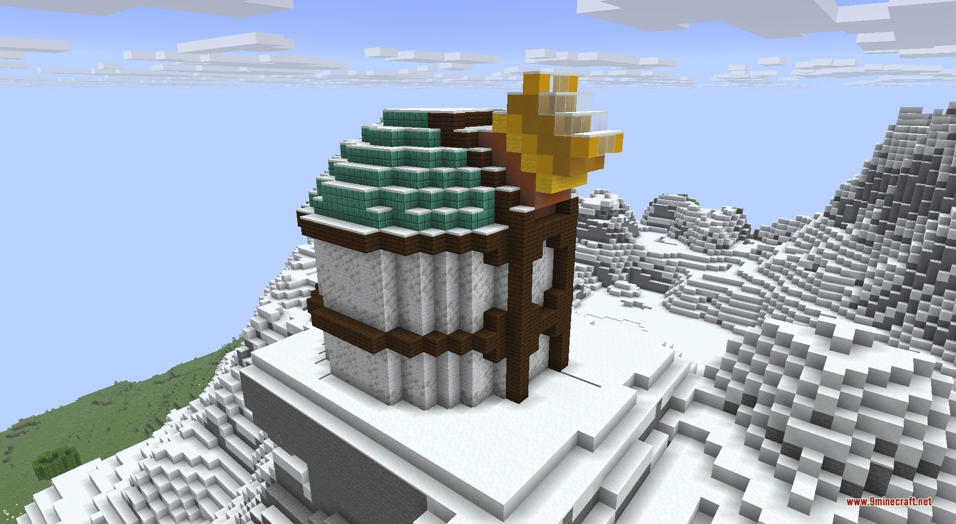 Thun's Structures Data Pack Screenshot 9 A detailed observatory structure built on top of a snowy mountain peak