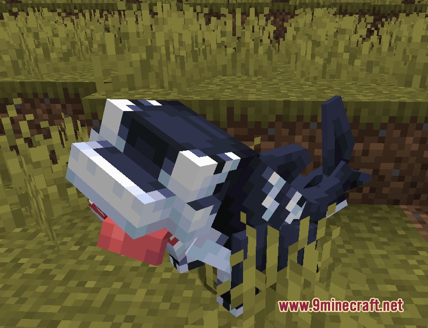 Tidal Crawler Companion Mod Screenshot 2 A black and white symbiote landshark variant stands in the tall grass