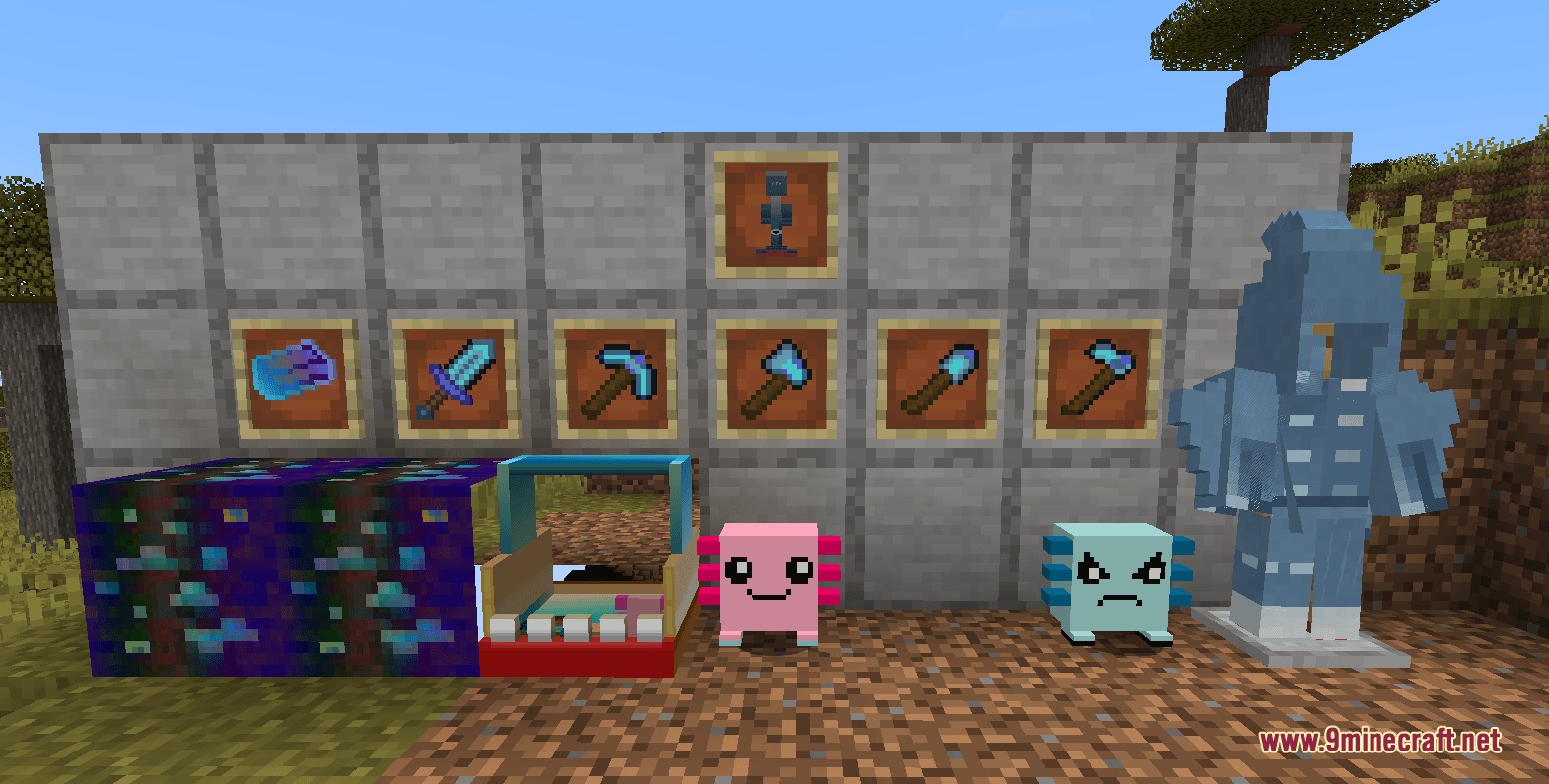 Tidal Crawler Companion Mod Screenshot 4 A display of custom tools armor and blocks from the companion mod
