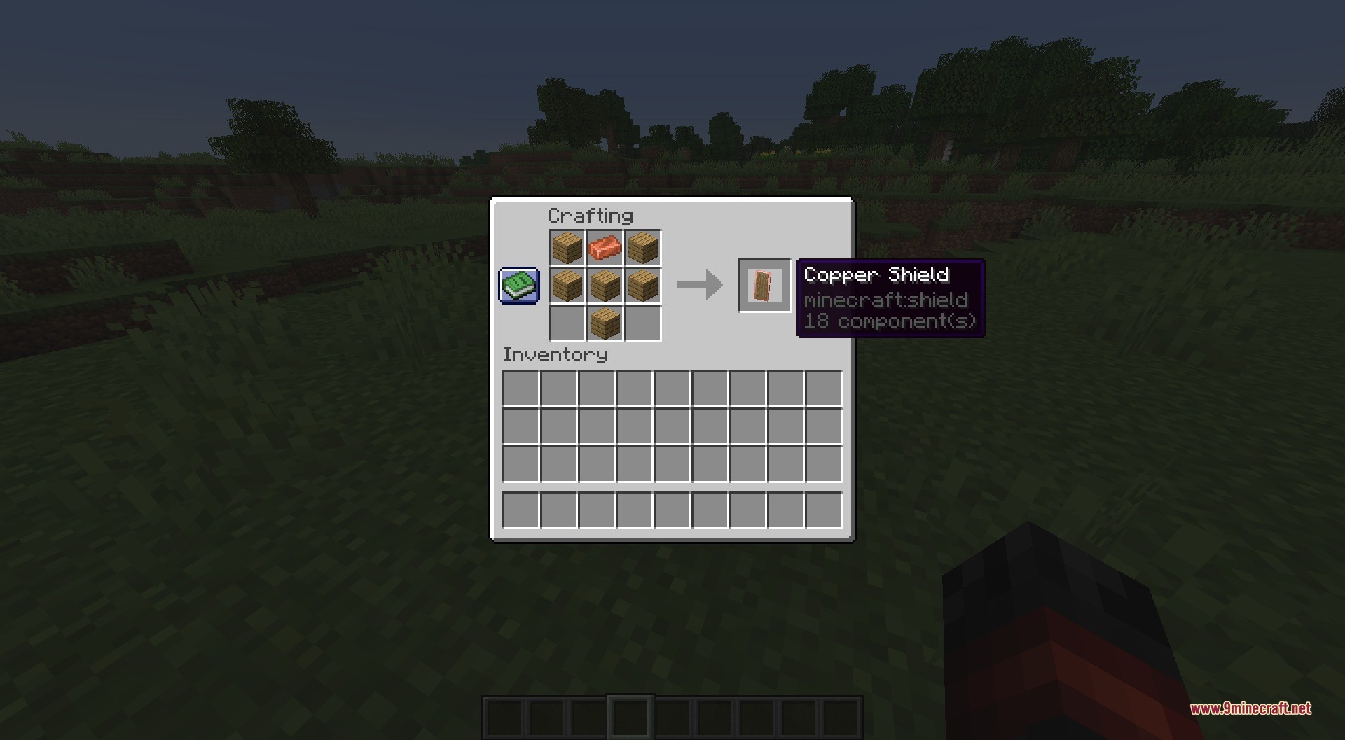 Tiered Shields Data Pack Screenshot 3 Crafting recipe for a copper shield using wooden planks and a copper ingot