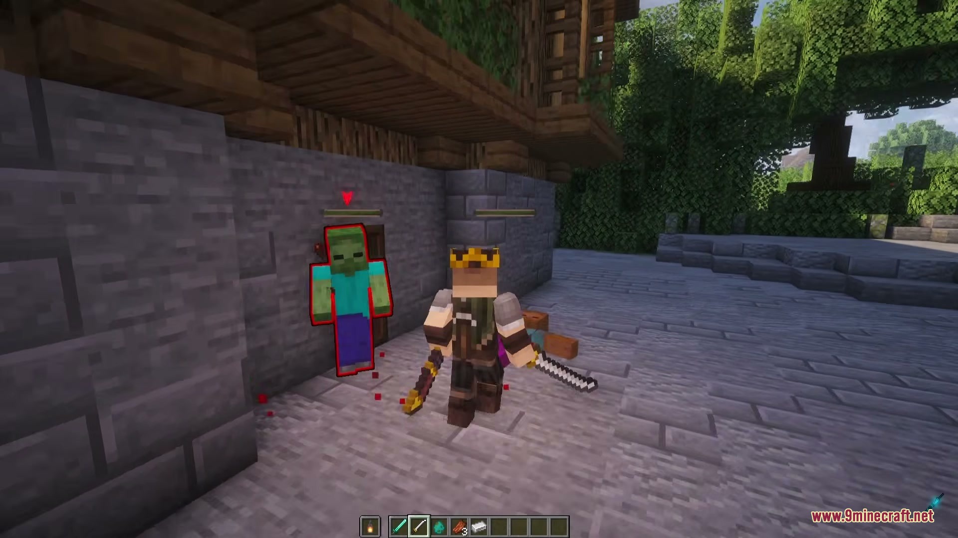 Tijon's Epic Punchy EF Punchy Mod Screenshot 8 A player wearing a crown faces a zombie with a visible health bar