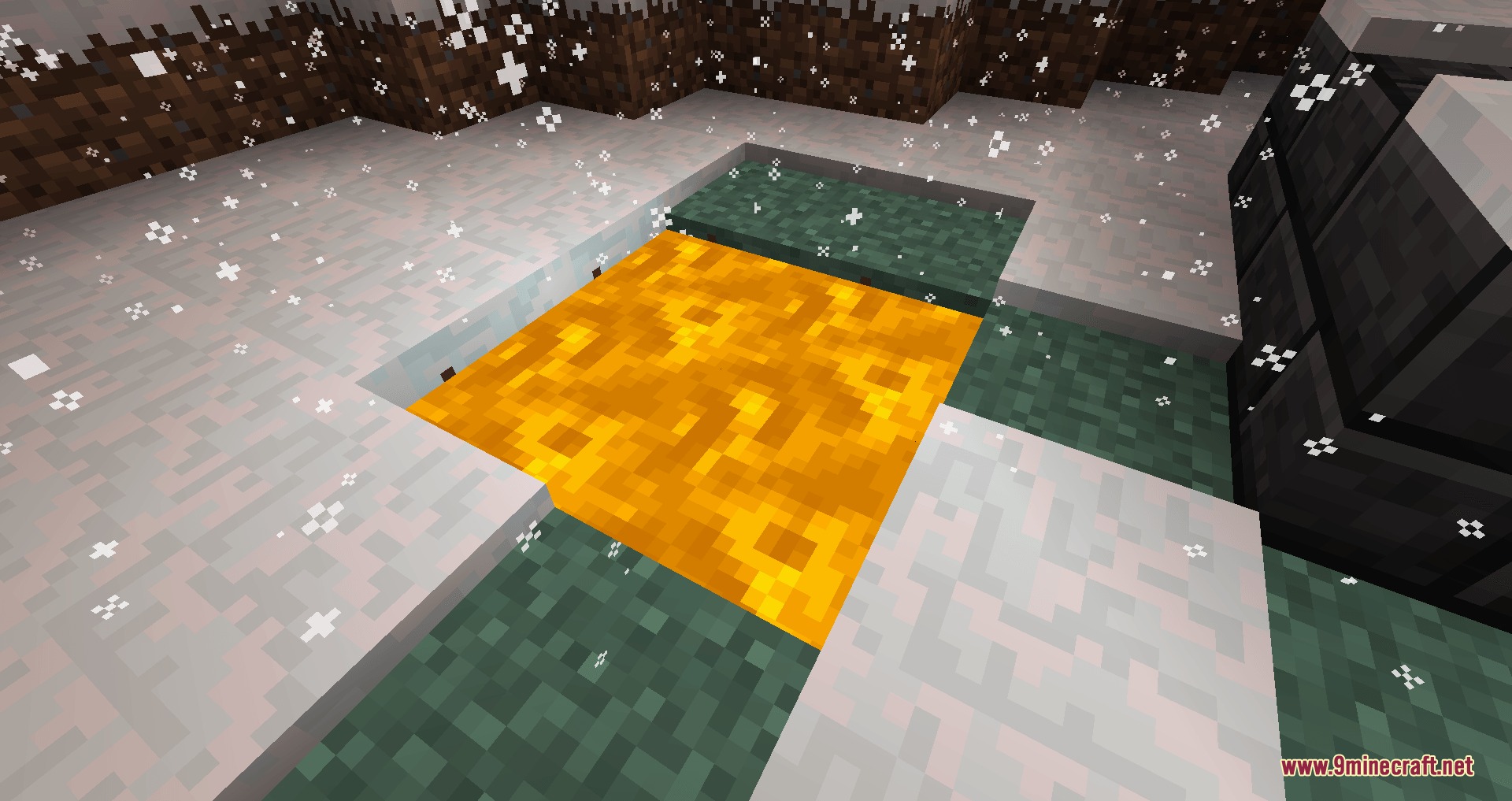 Tinkers' Antique Mod Screenshot 2 A pool of orange Blazin Blood sits in a hole surrounded by snow