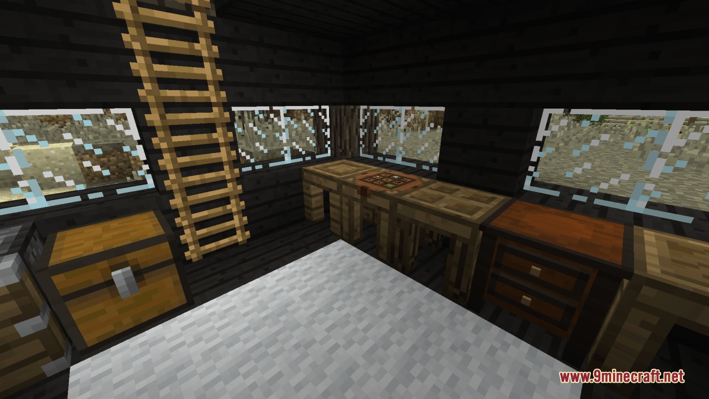 Tinkers' Antique Mod Screenshot 5 A cozy wooden interior with a ladder chest and custom crafting stations