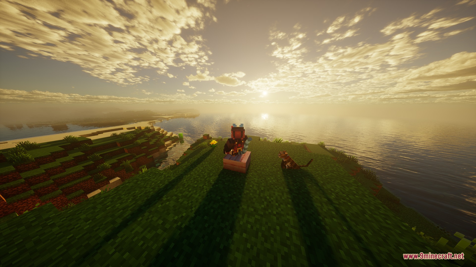 To Neko Mod Screenshot 3 A catgirl character and a cat watch the sunset over the ocean
