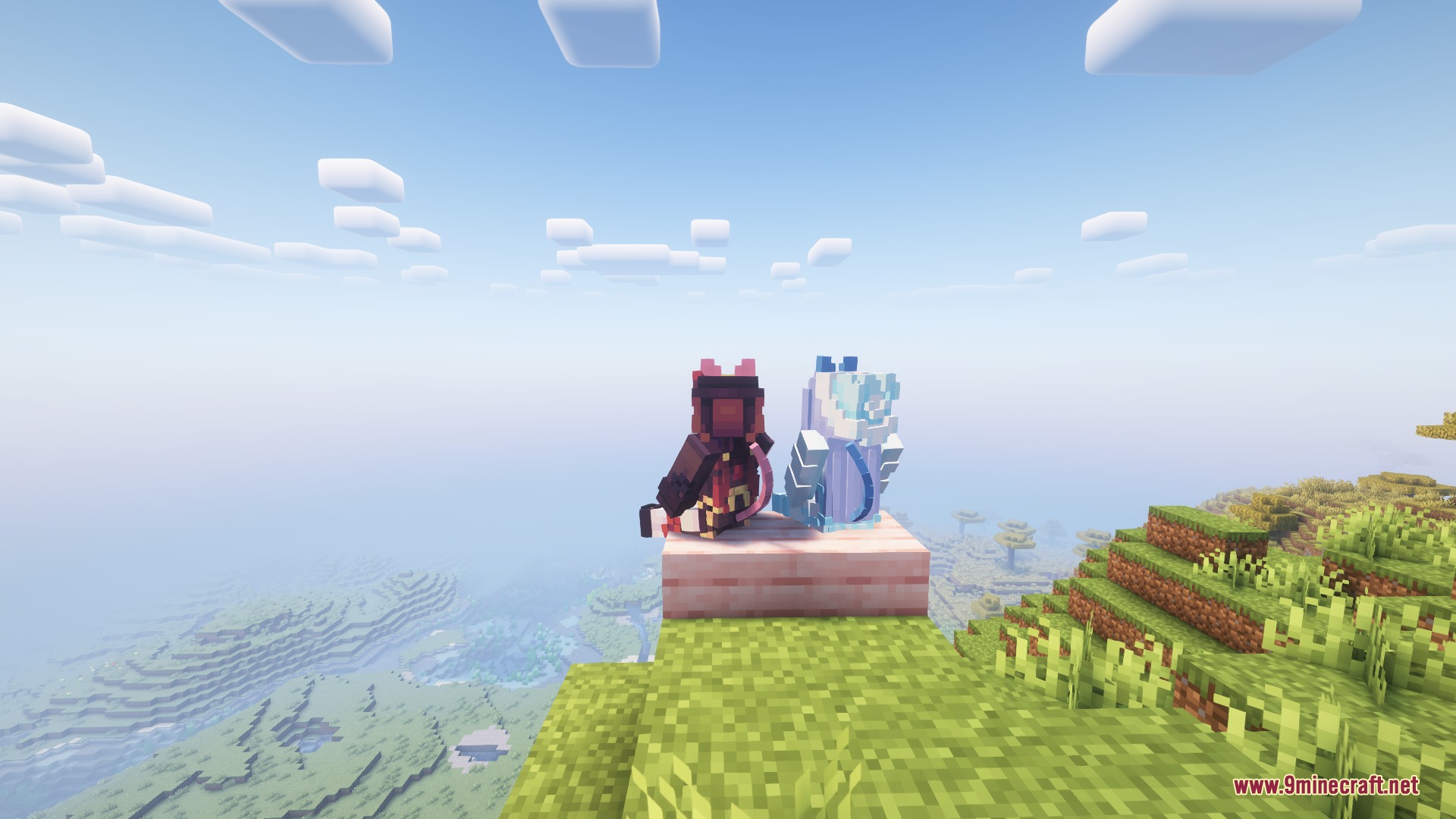 To Neko Mod Screenshot 5 Two characters with cat ears and tails sit on a cliff overlooking the landscape