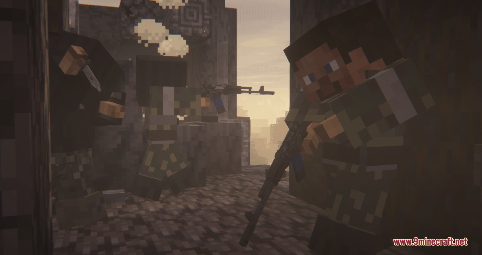 Tokarevs 1st Chechen War Pack 1994 1996 Resource Pack Screenshot 3 Minecraft characters using Tokarevs 1st Chechen War Pack in a destroyed city