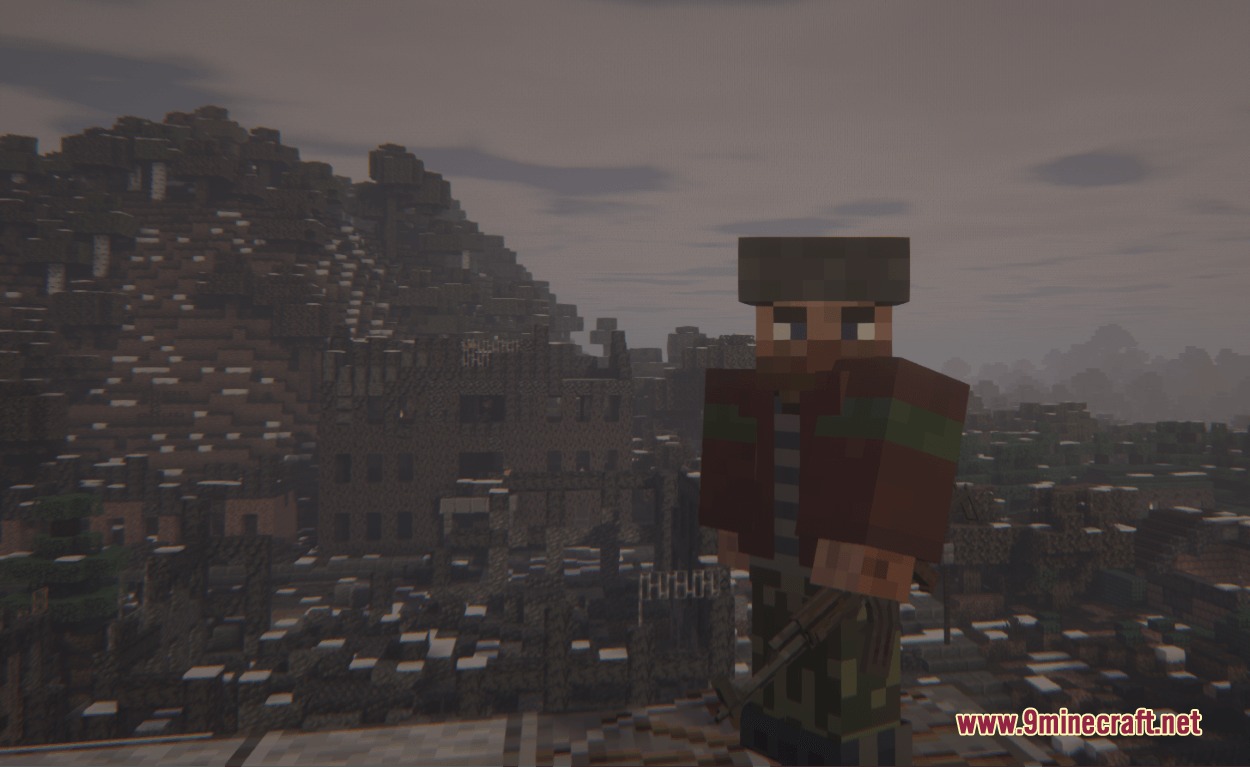 Tokarevs 1st Chechen War Pack 1994 1996 Resource Pack Screenshot 4 A soldier wearing authentic military clothing standing in a ruined snowy village