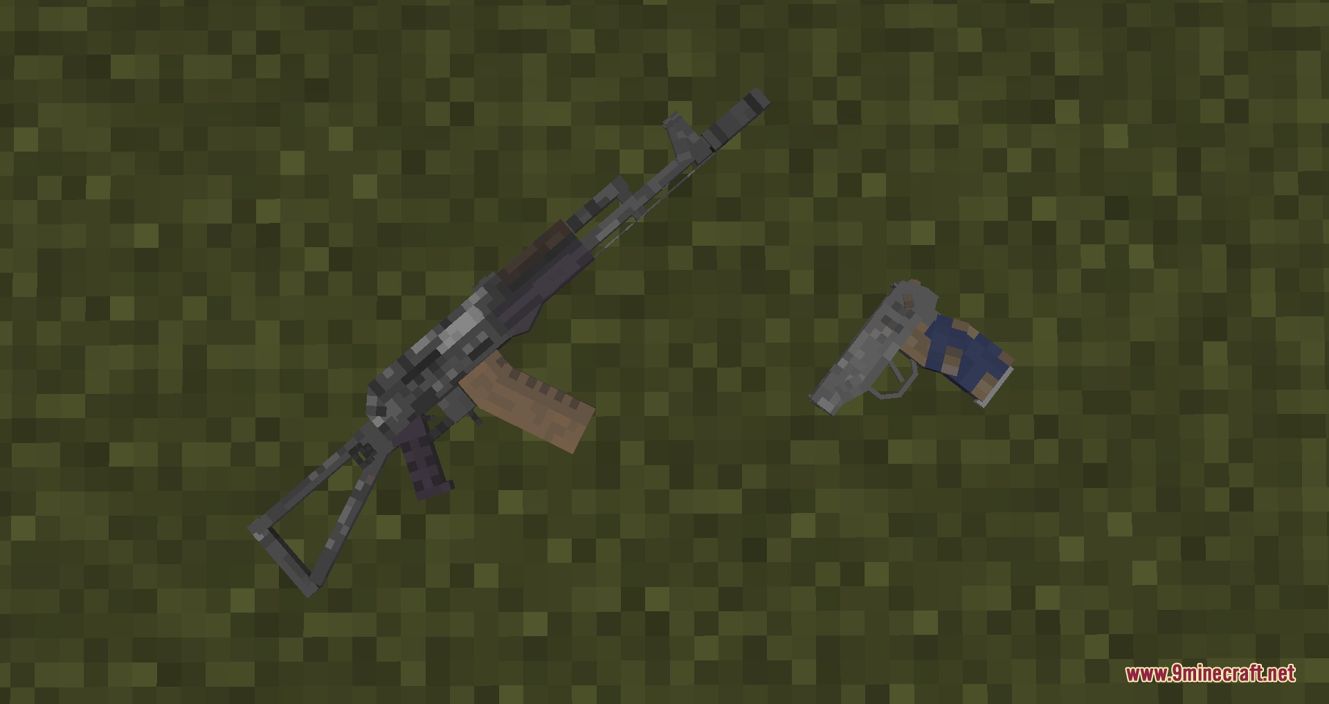 Tokarevs 1st Chechen War Pack 1994 1996 Resource Pack Screenshot 5 Realistic firearm models including an assault rifle and pistol on grass blocks