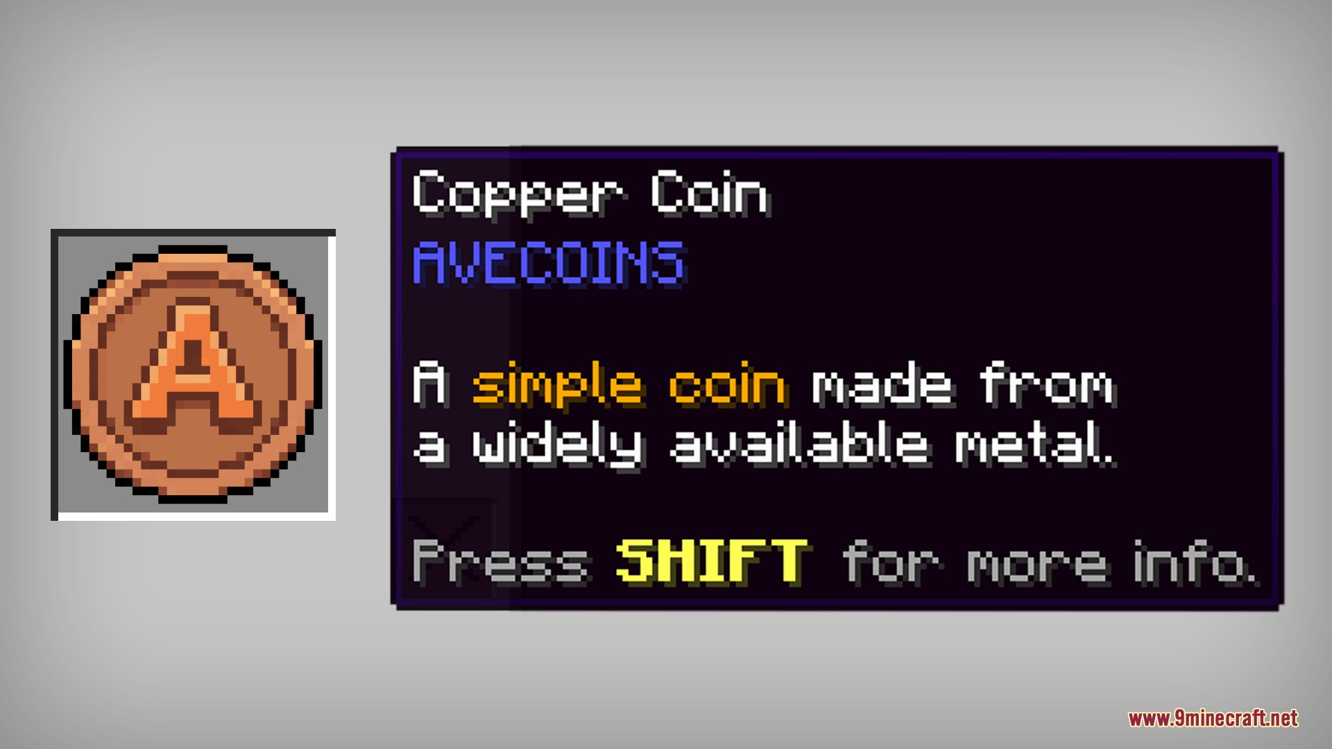 Item tooltip for a copper coin showing its description and currency category