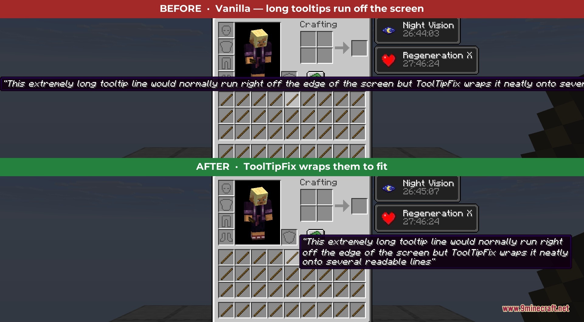 Comparison showing long tooltips running off screen versus wrapped readable text