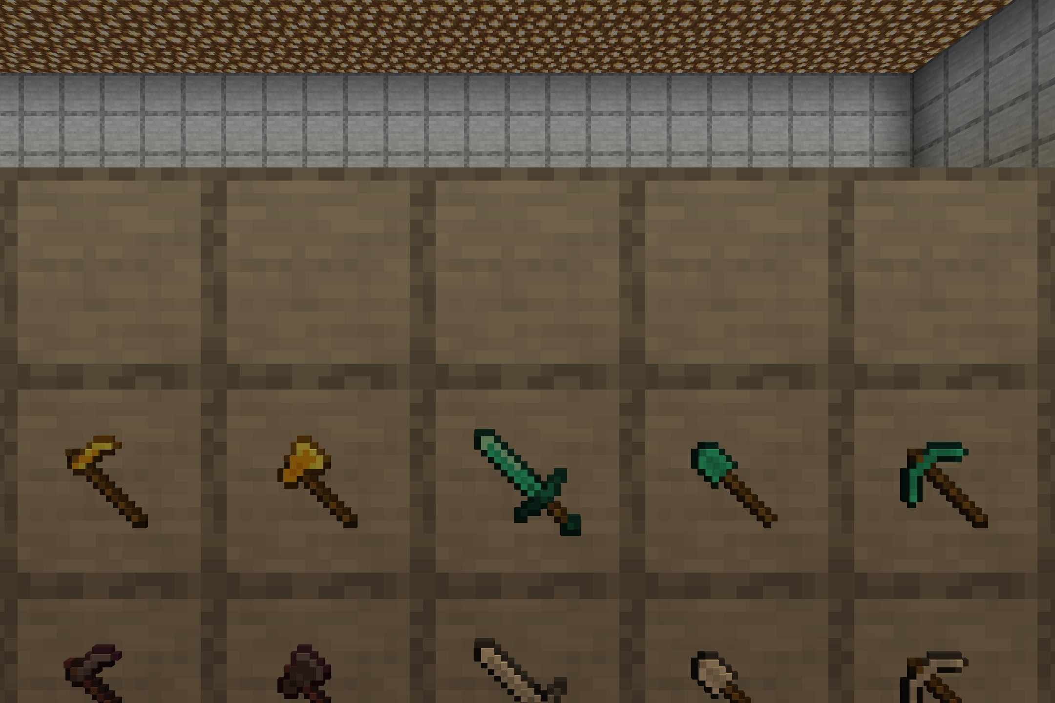 Tools 3D - Heycronus Resource Pack Screenshot 4 Close up view of diamond and gold tools with realistic 3D thickness