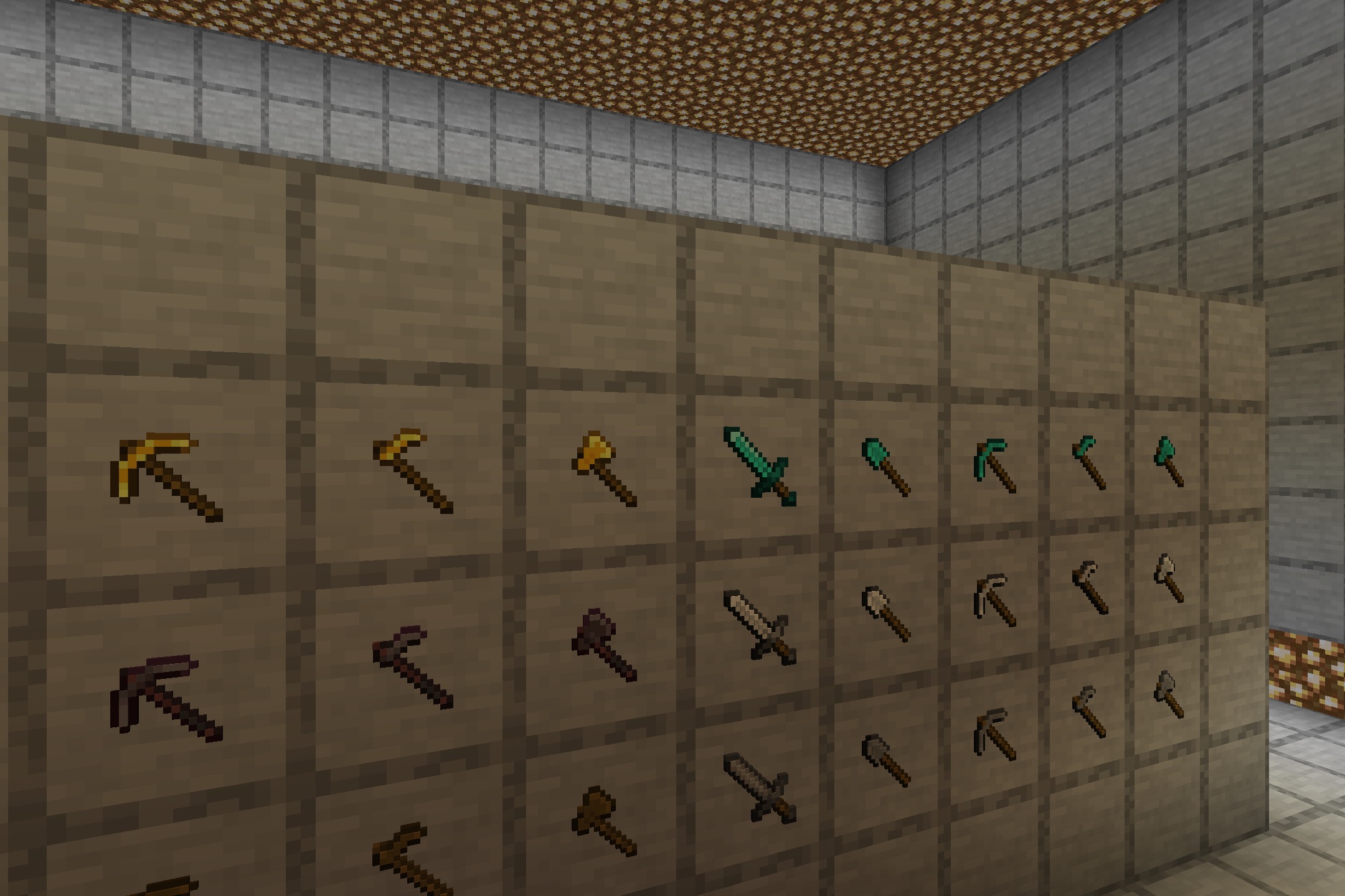 Tools 3D - Heycronus Resource Pack Screenshot 6 Close up view of 3D modeled tools mounted in item frames