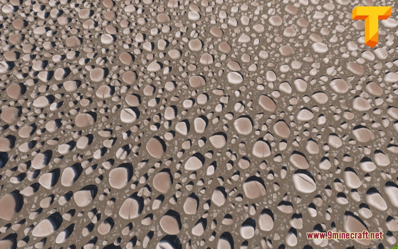 Toon Craft JE a Wonderfully Adorable Texture Pack Resource Pack Screenshot 5 A detailed view of smooth rounded pebbles on a dark ground surface