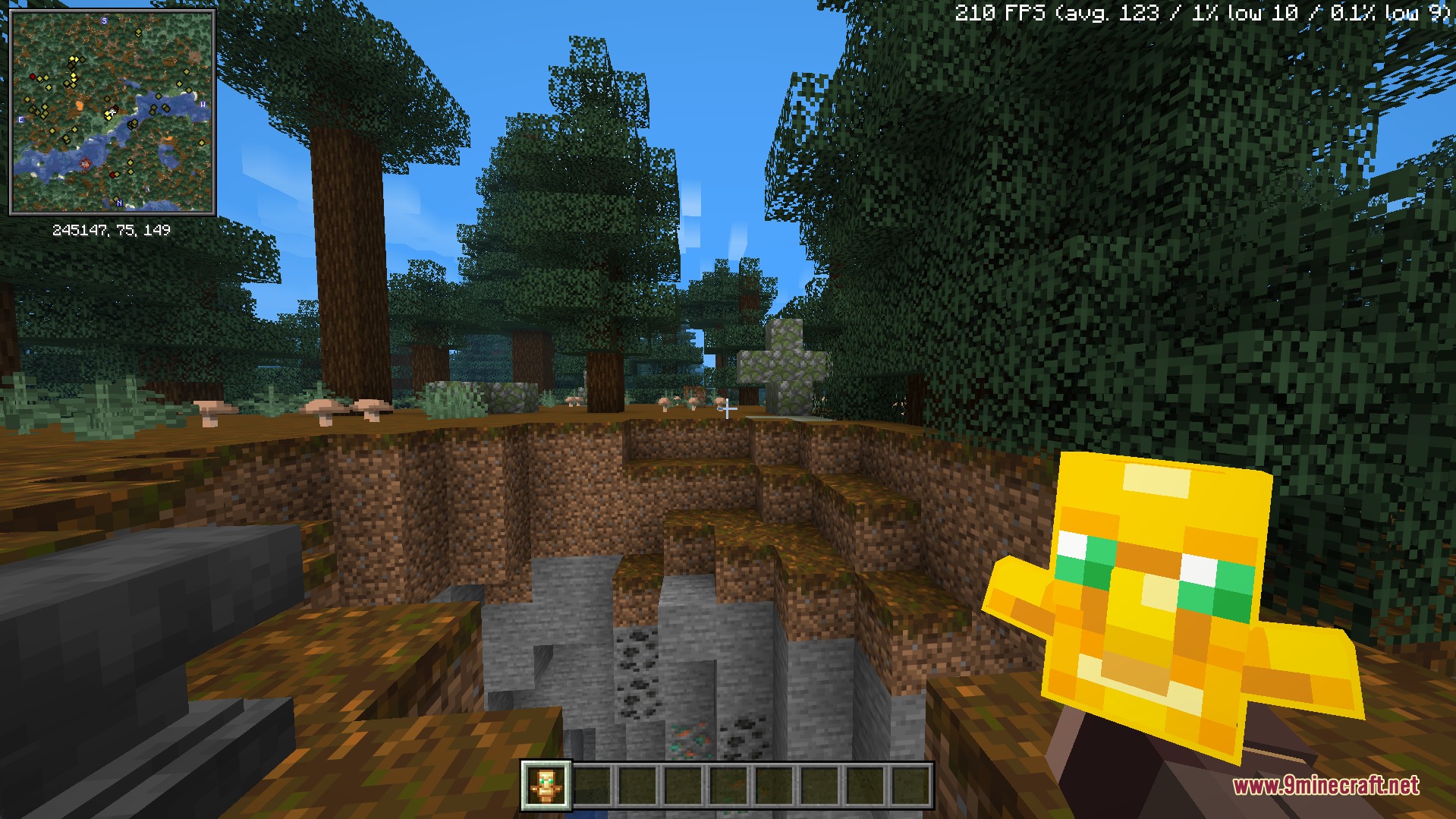 Totem & Stuff Resource Pack Screenshot 3 Player holds a clear Totem of Undying model while standing near a ravine
