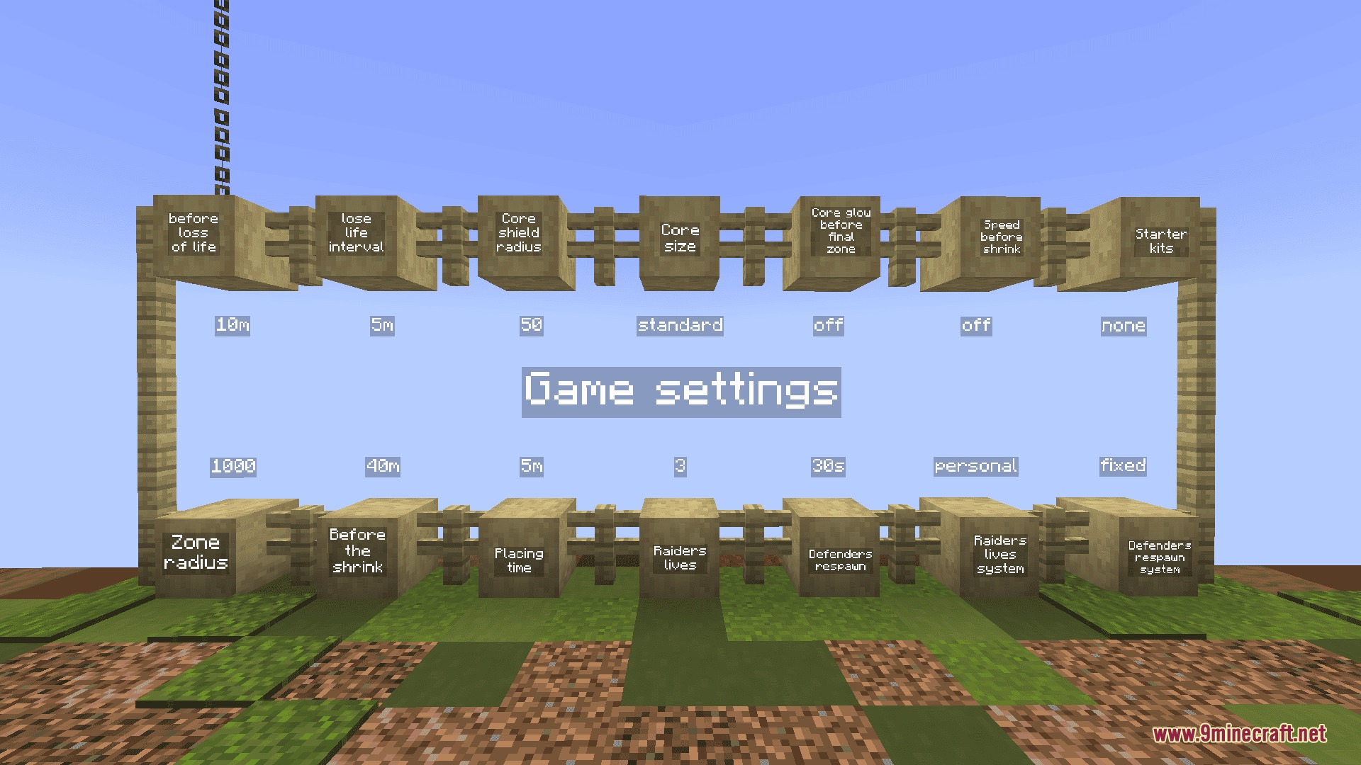 Tower Game Mod Screenshot 3 A wooden frame displaying various Tower Game settings within a Minecraft world