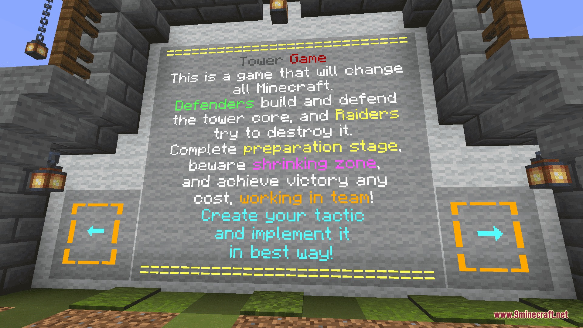 Tower Game Mod Screenshot 7 A large stone wall displaying the rules and objectives of Tower Game