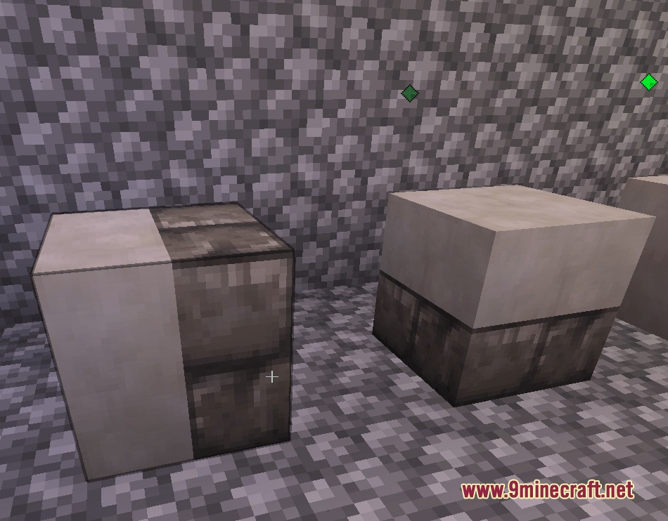 Trade Post for Mine Colonies Mod Screenshot 6 Two custom blocks with white and dark gray textures placed on cobblestone