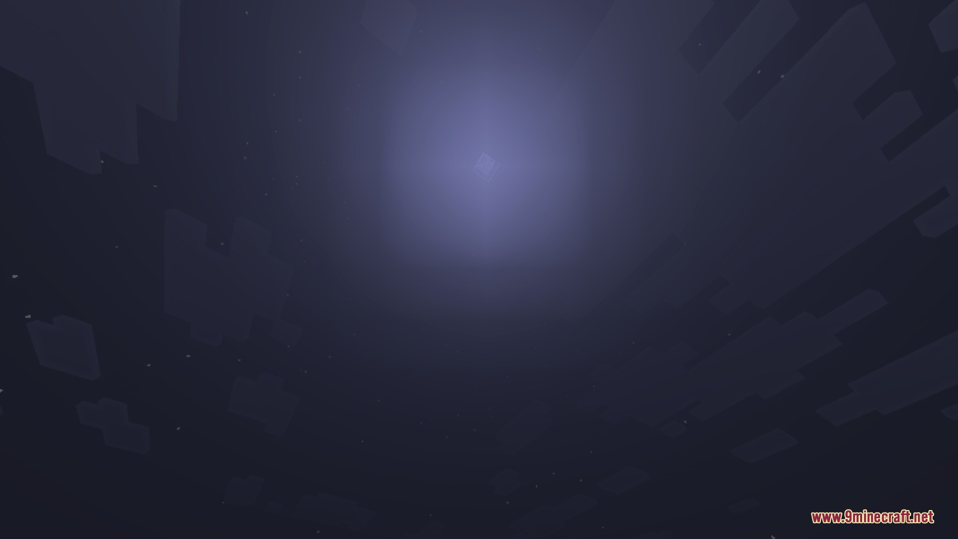 The moon shines through thick atmospheric fog in a dark Minecraft night scene