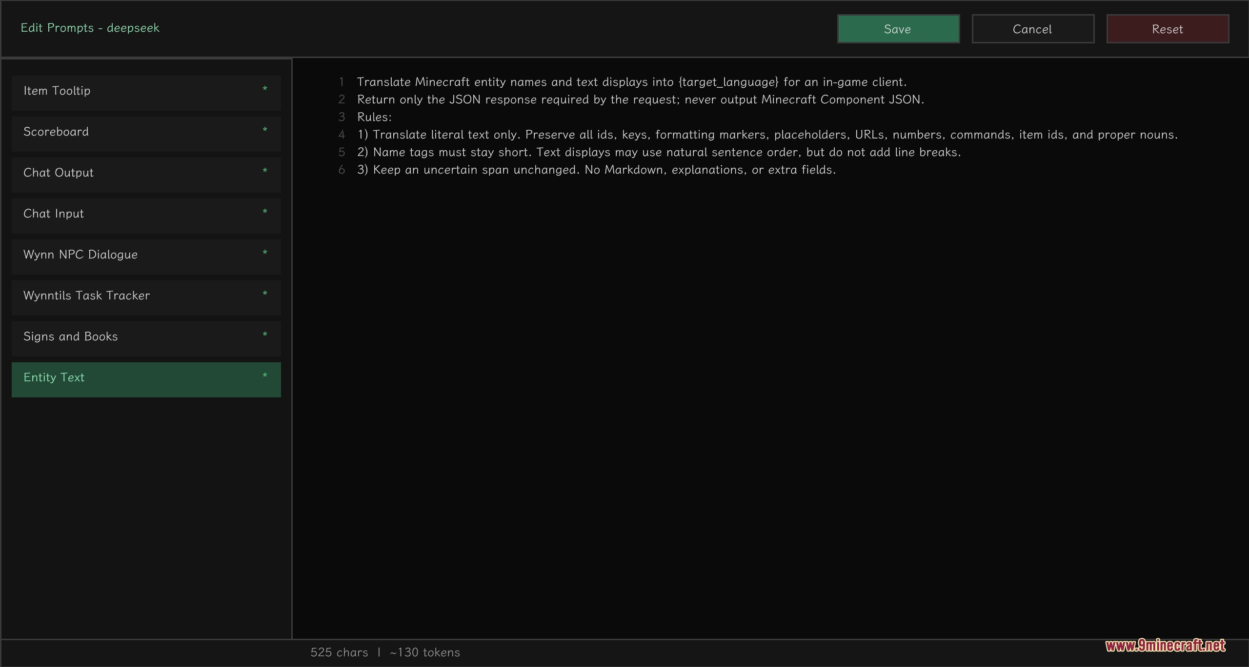 Translate Allin One Fork Mod Screenshot 6 Editing AI prompts for entity text translation within the mod settings menu