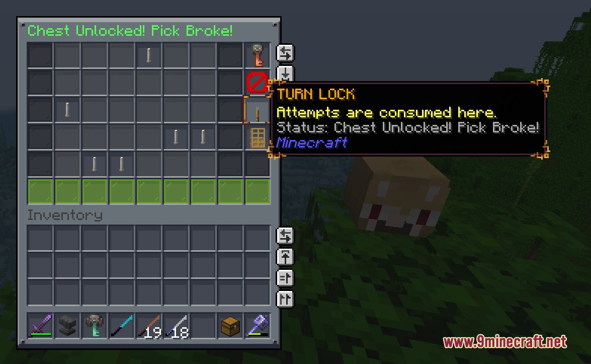 Trial Bolt Secure Mod Screenshot 3 A player successfully unlocks a chest but breaks their lockpick in the minigame