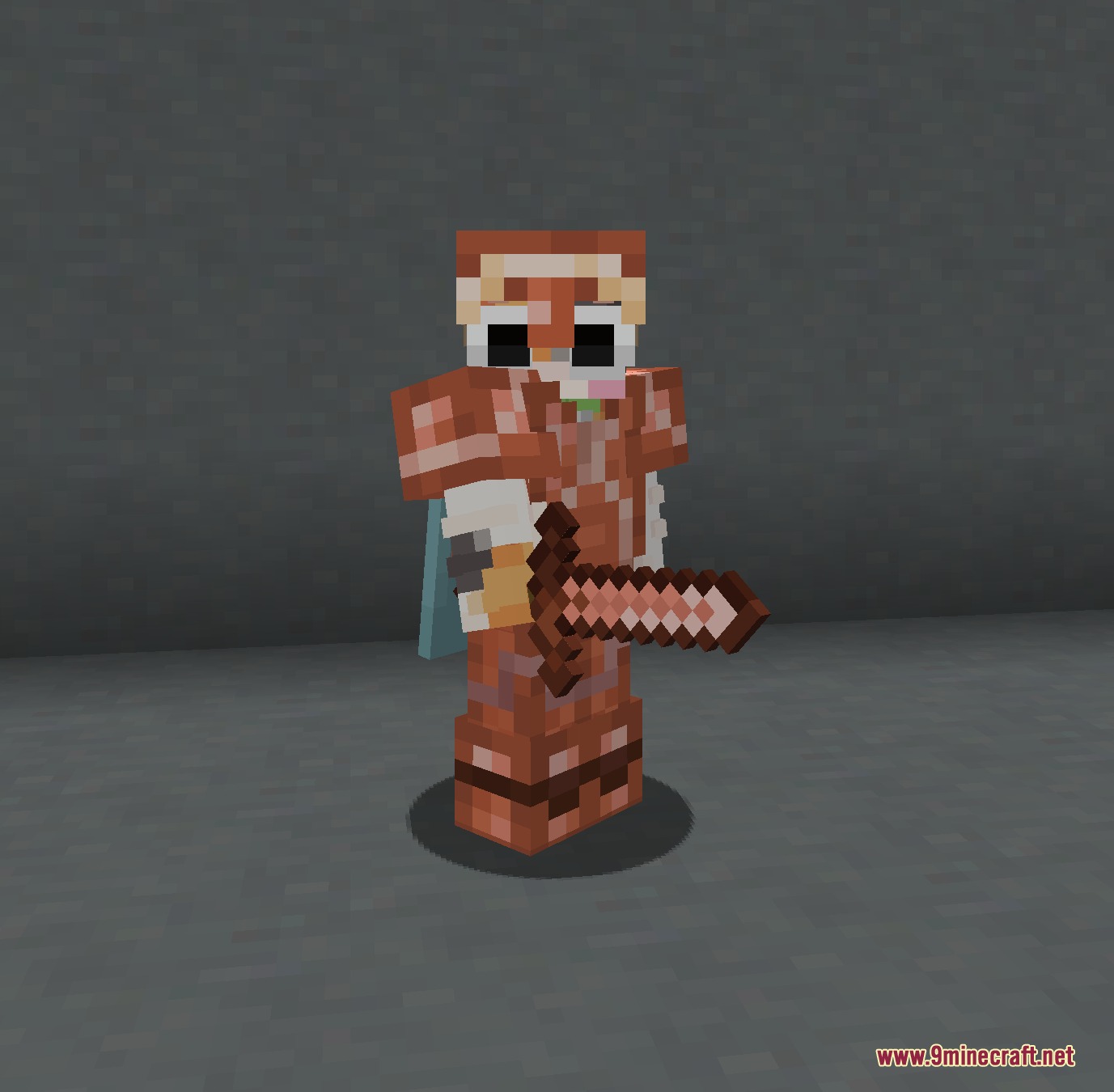 Trims Color Splash Mod Screenshot 4 A Minecraft player wearing rose gold armor and holding a matching sword
