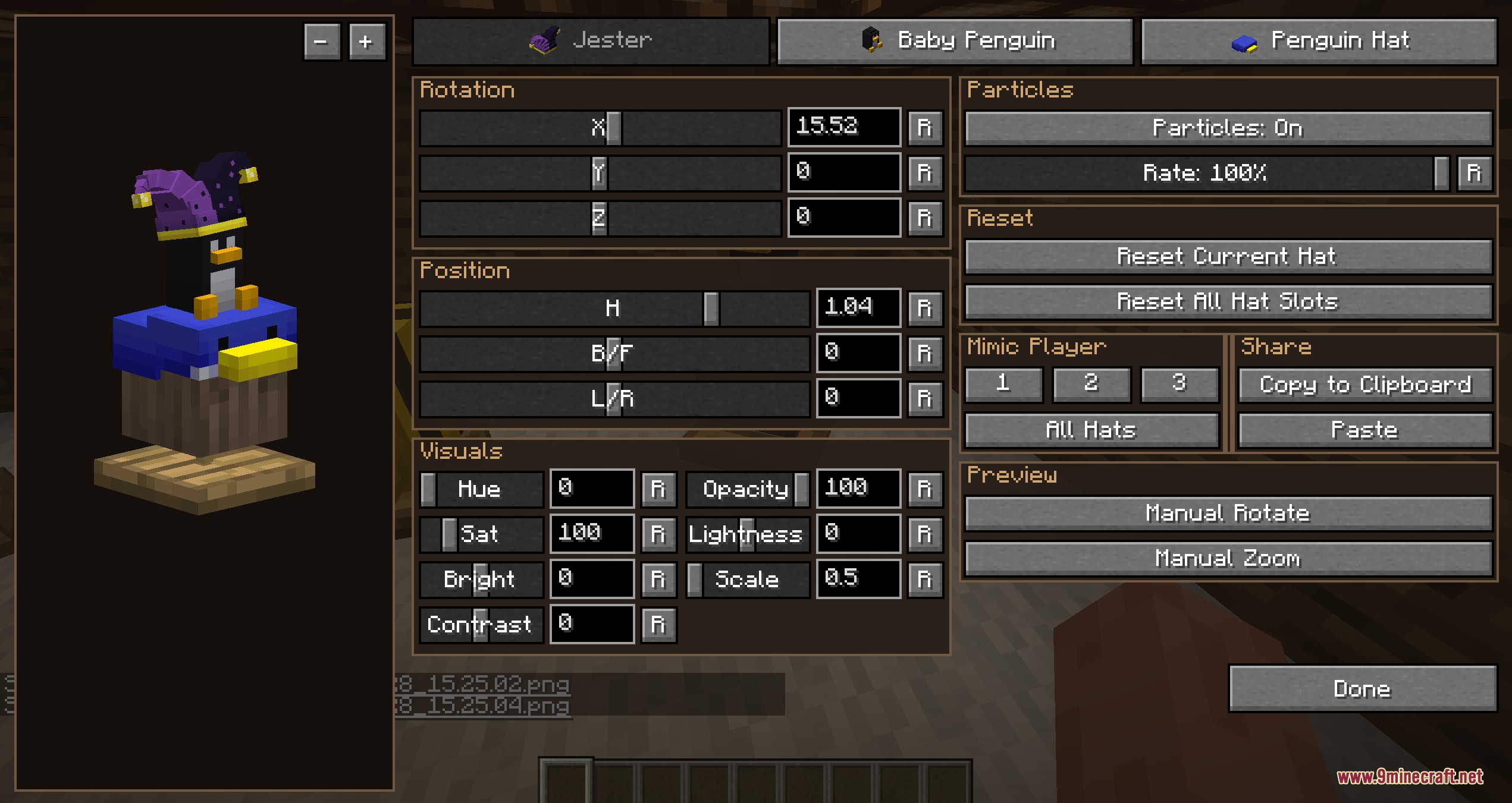 The Triple Crown Tailor menu allows players to customize their jester hat