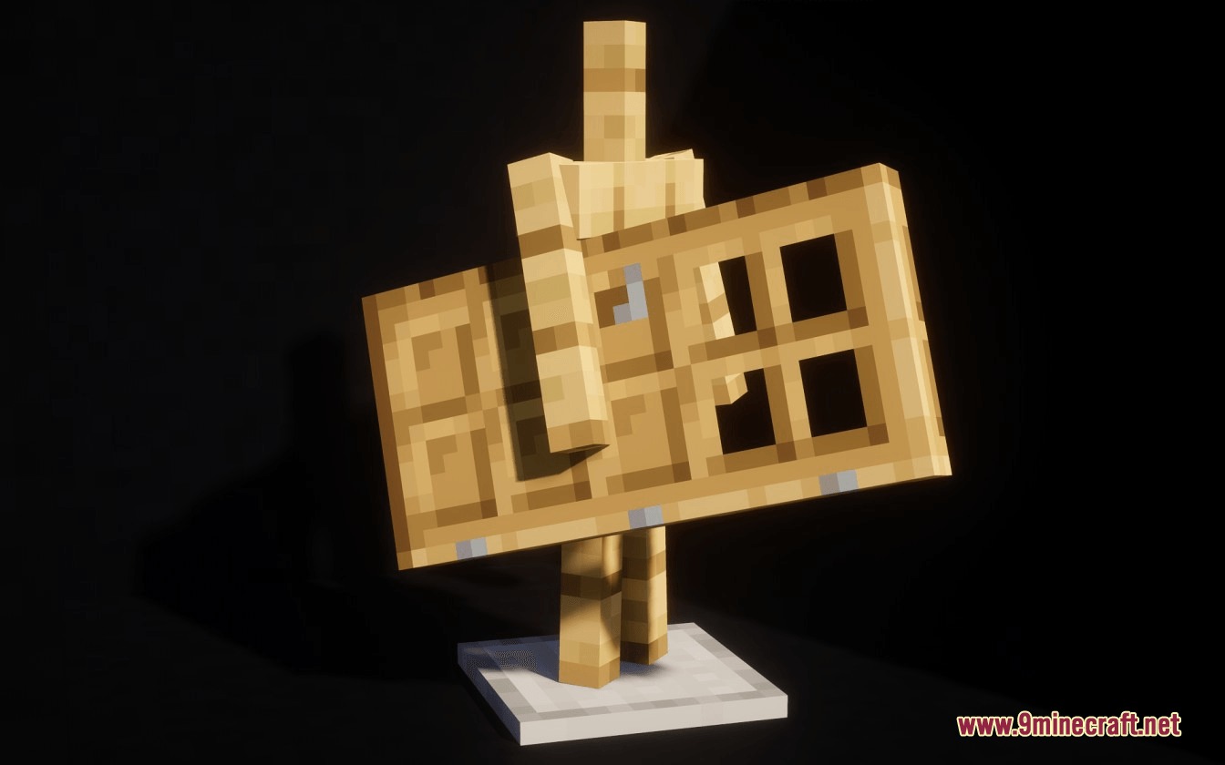 An armor stand holding a thick 3D oak door model in Minecraft