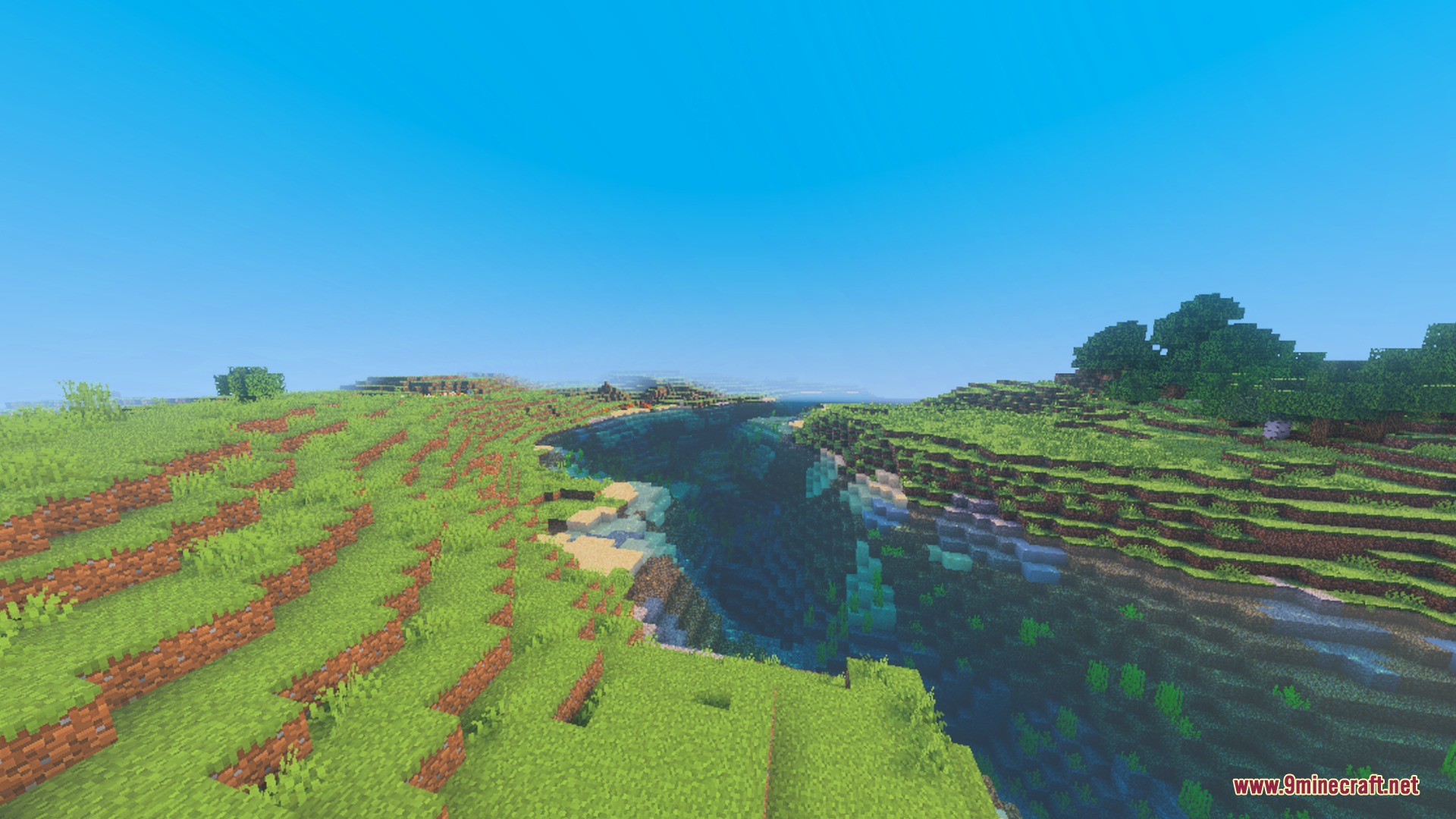True Shades Realism Shader Screenshot 5 Realistic lighting and water reflections enhancing a deep river valley landscape