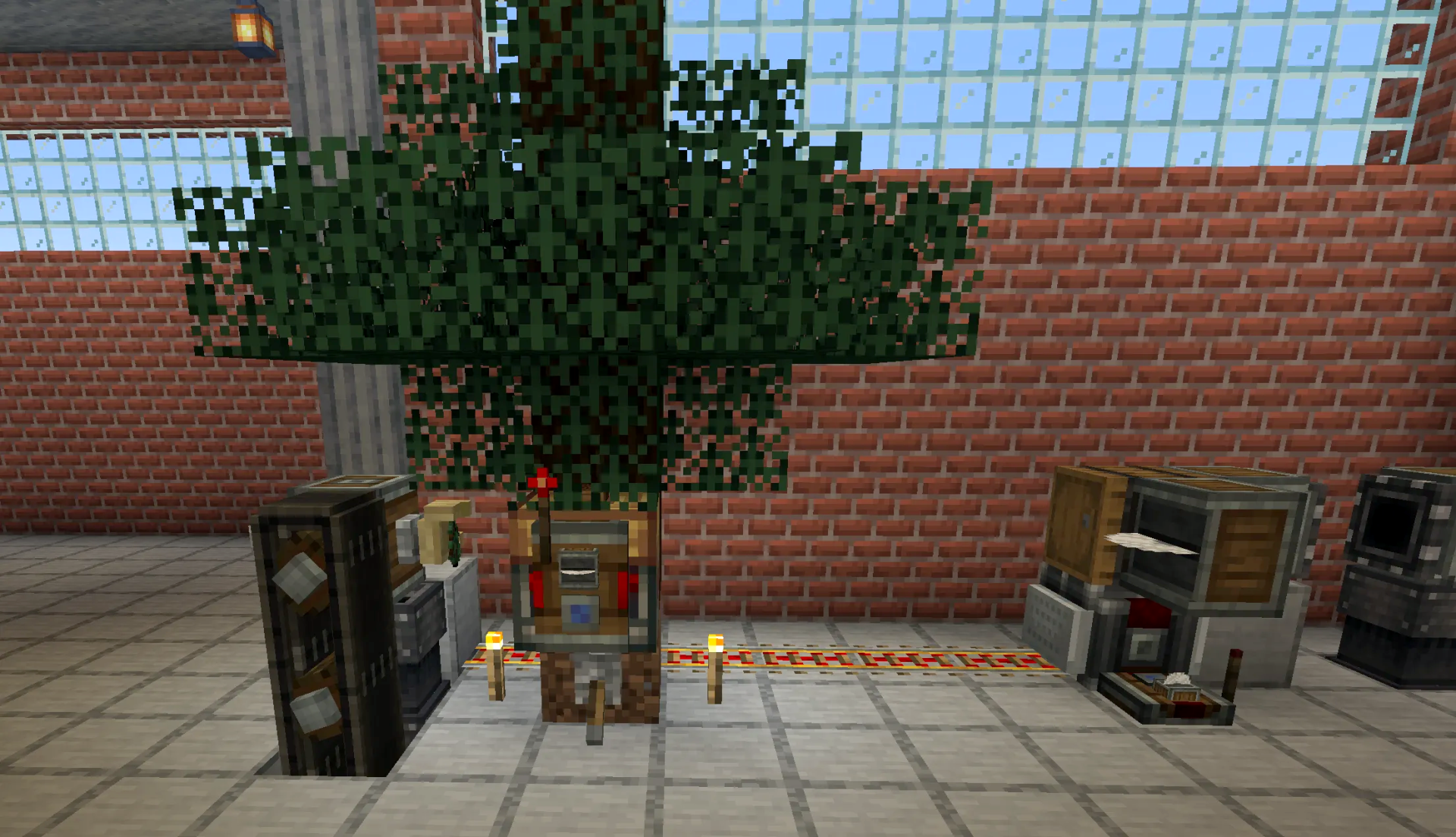 Turpentine Factory Schematic Screenshots 2 Mechanical tree farm contraption on rails inside a large brick industrial building