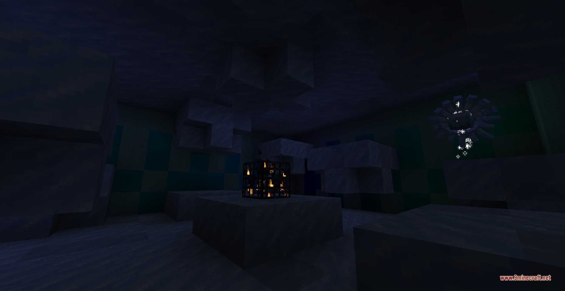 Twilight Forest Aurora Palace Regeared Data Pack Screenshot 7 A glowing monster spawner sits inside a dark room made of ice blocks