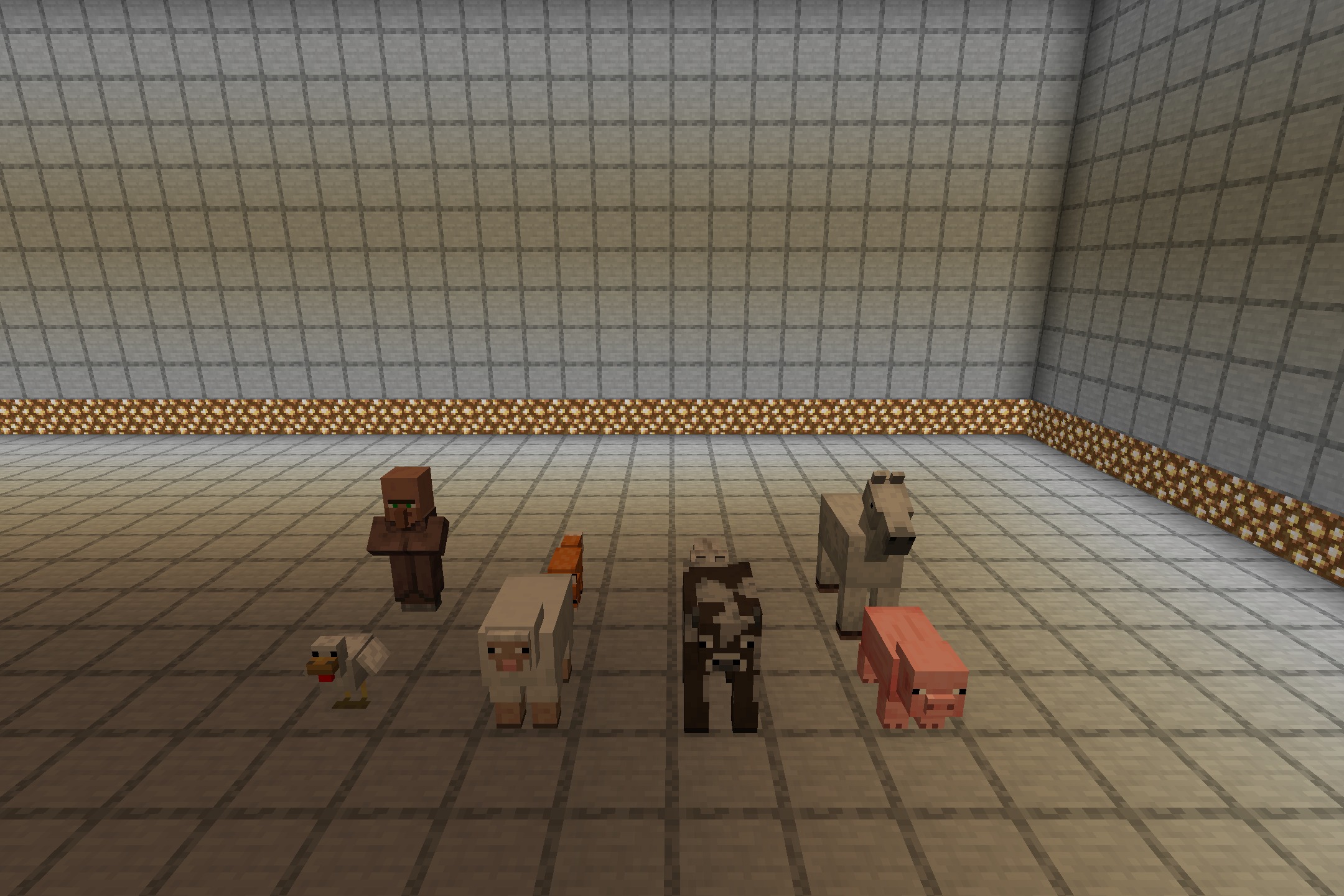 TwilightMercy's Minimal Armor Resource Pack Screenshot 1 A group of Minecraft mobs standing in a room with glowstone borders